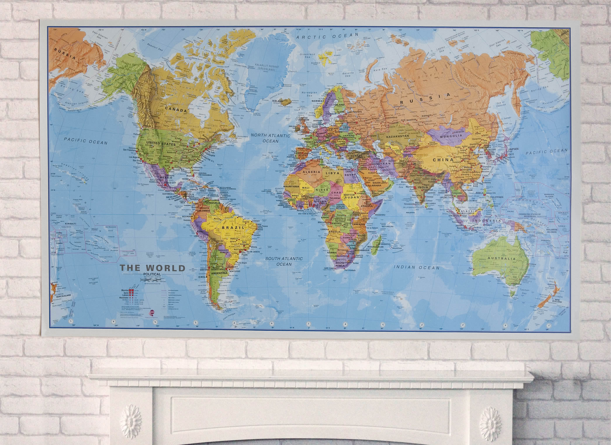 Laminated Large Wall Map Giant World MegaMap pinboard Mounted and Framed