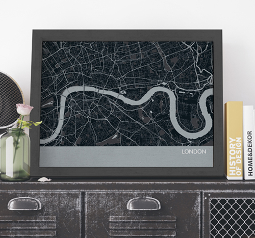 Charcoal London City Street Map Print - A2