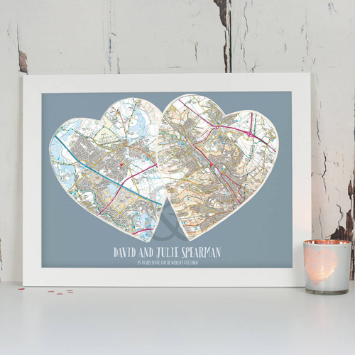 Personalised Postcodes Couples Map Print