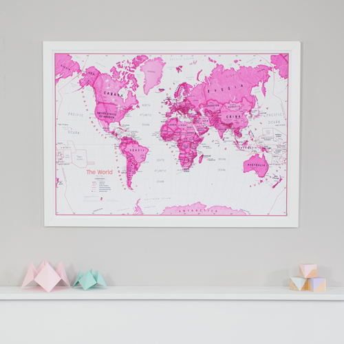 Children's Art Map of the World Pink