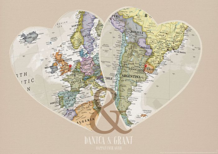 Personalised Location Map Hearts Print image