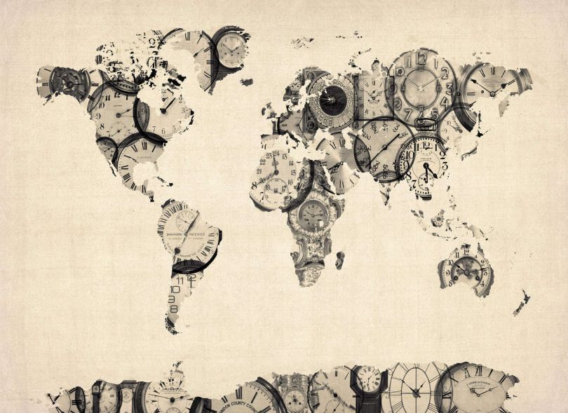 Old Clocks Map of the World 