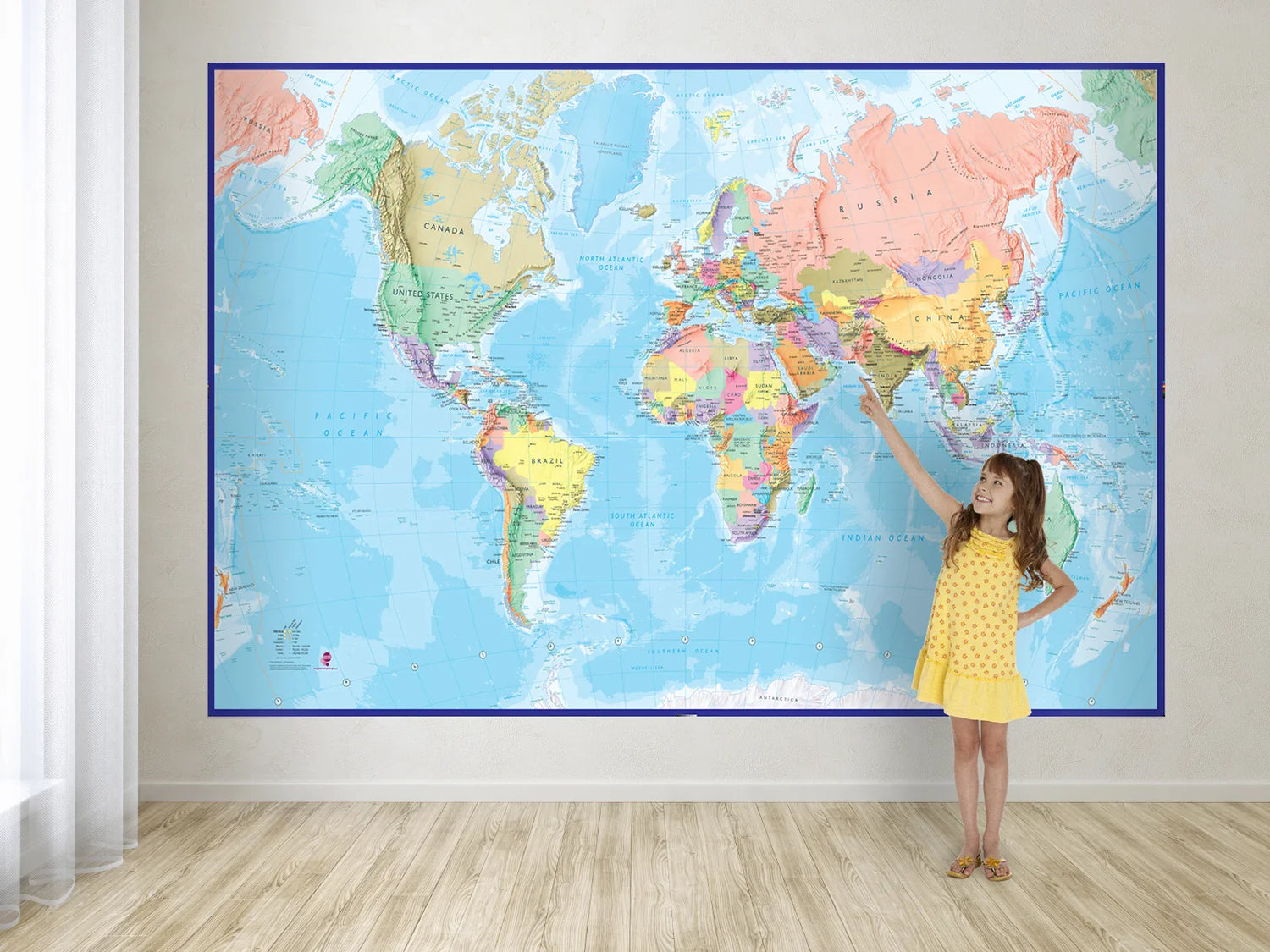 Decorate your child’s playroom with a world map mural