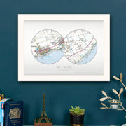 PS01804_3_WDWHI - Personalised Postcodes Two Circle Locations Map Print