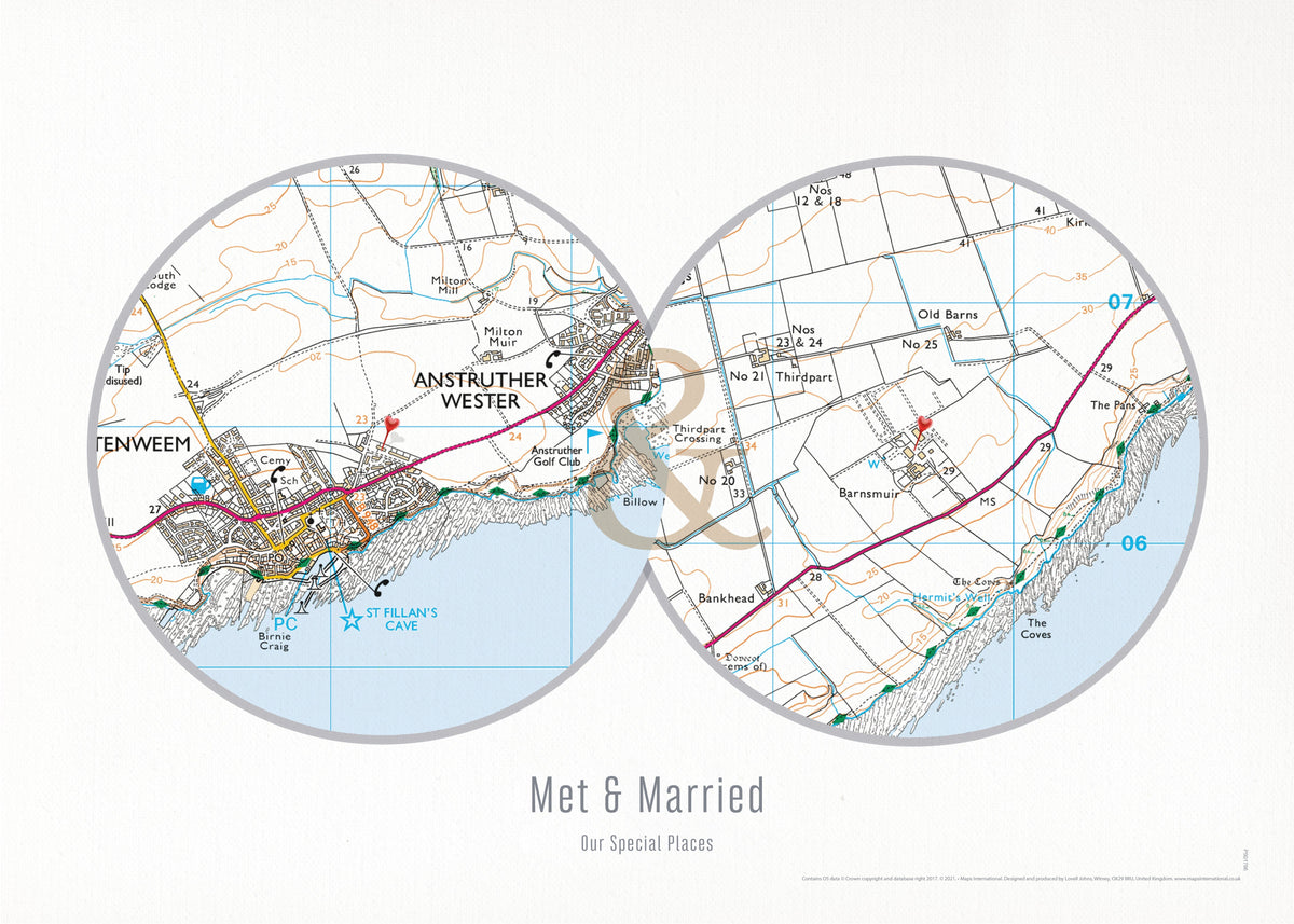 PS01804_3_MATTP Personalised Postcodes Two Circle Locations Map Print