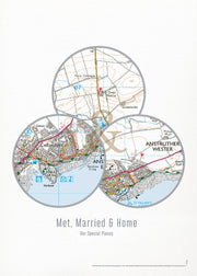 PS01803_3_MATTP - Personalised Postcodes Three Circle Locations Map Print