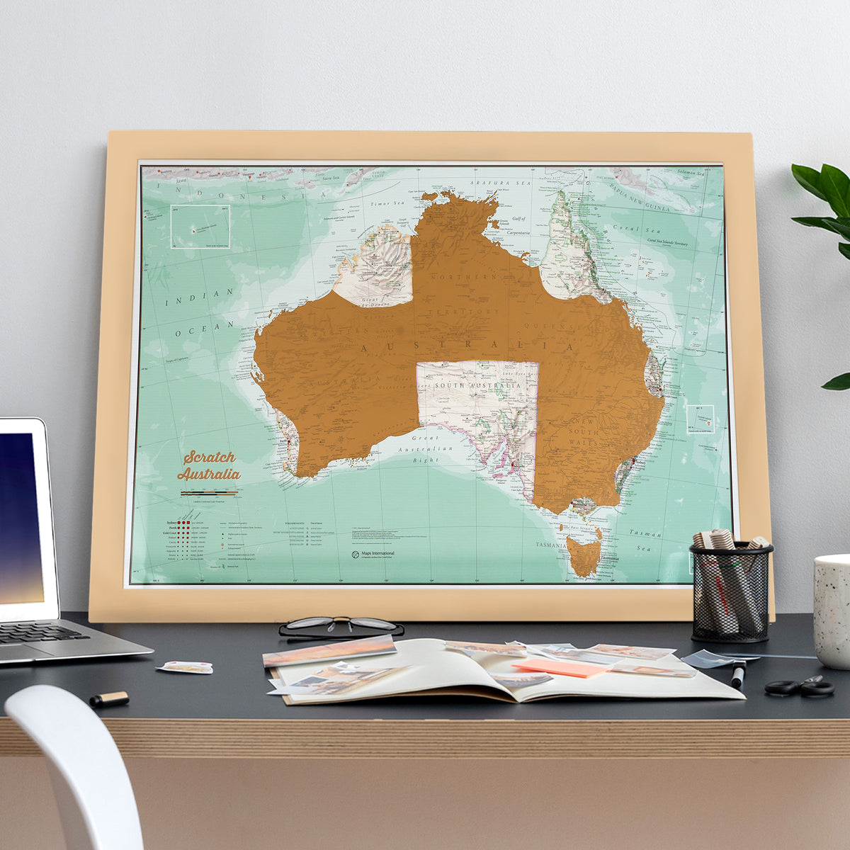 Scratch Map of Australia Wooden Frame