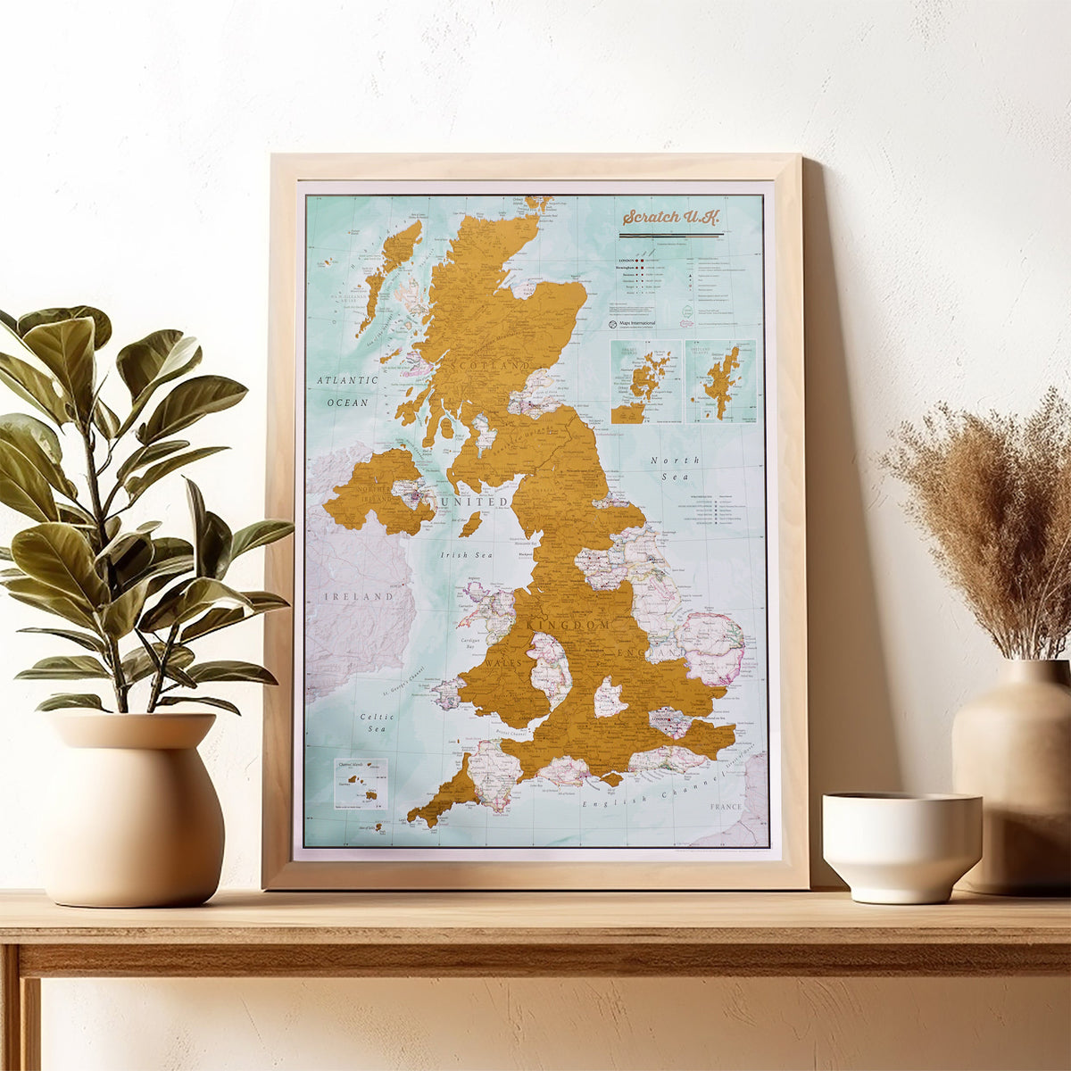 Scratch Map Of The UK With Wooden Frame