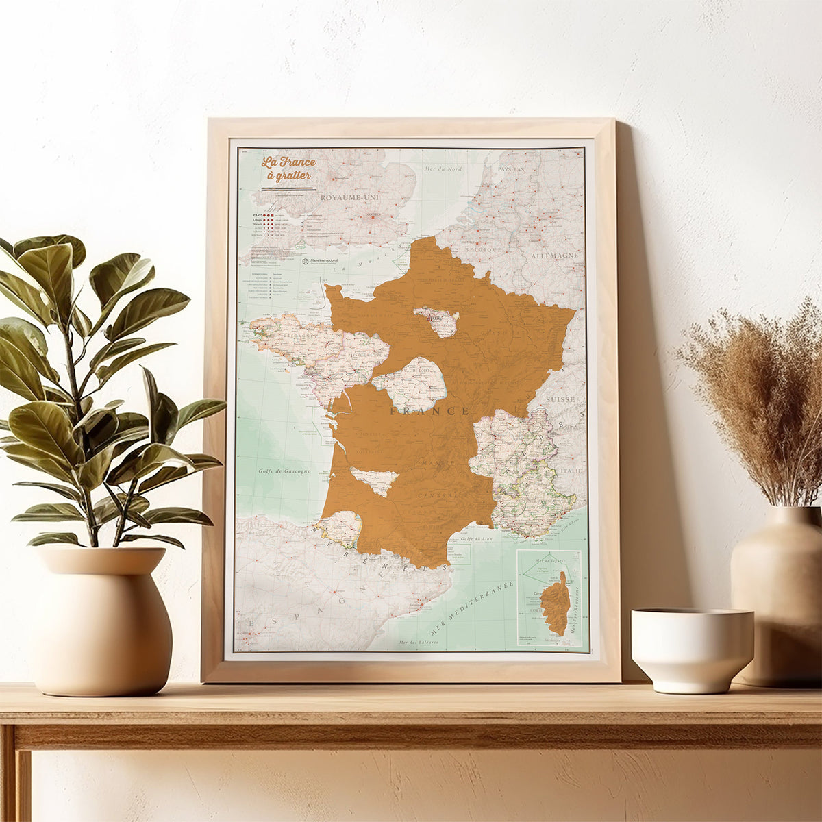 Scratch Map Of France in Wooden Frame 