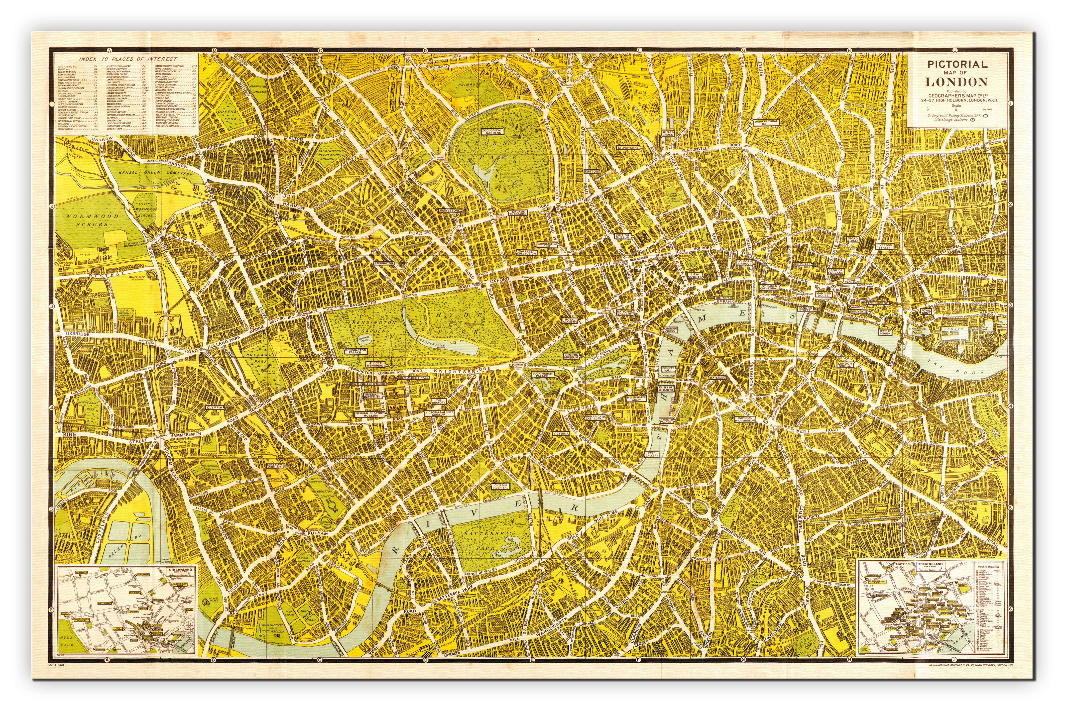 AZ01403_M_CANVA - A-Z Pictorial Canvas Map Central London 1938