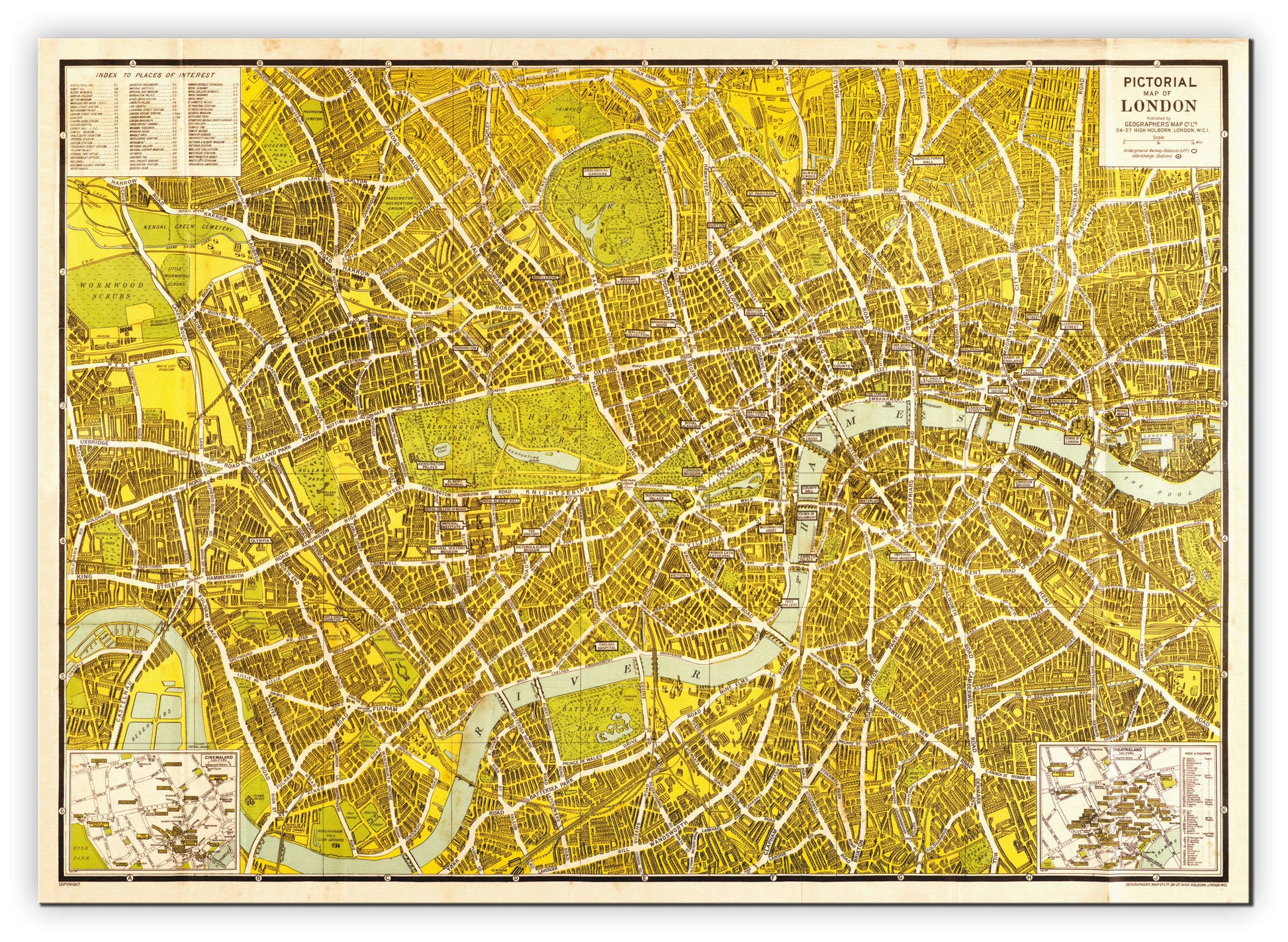 AZ01403_S_CANVA - A-Z Pictorial Canvas Map Central London 1938