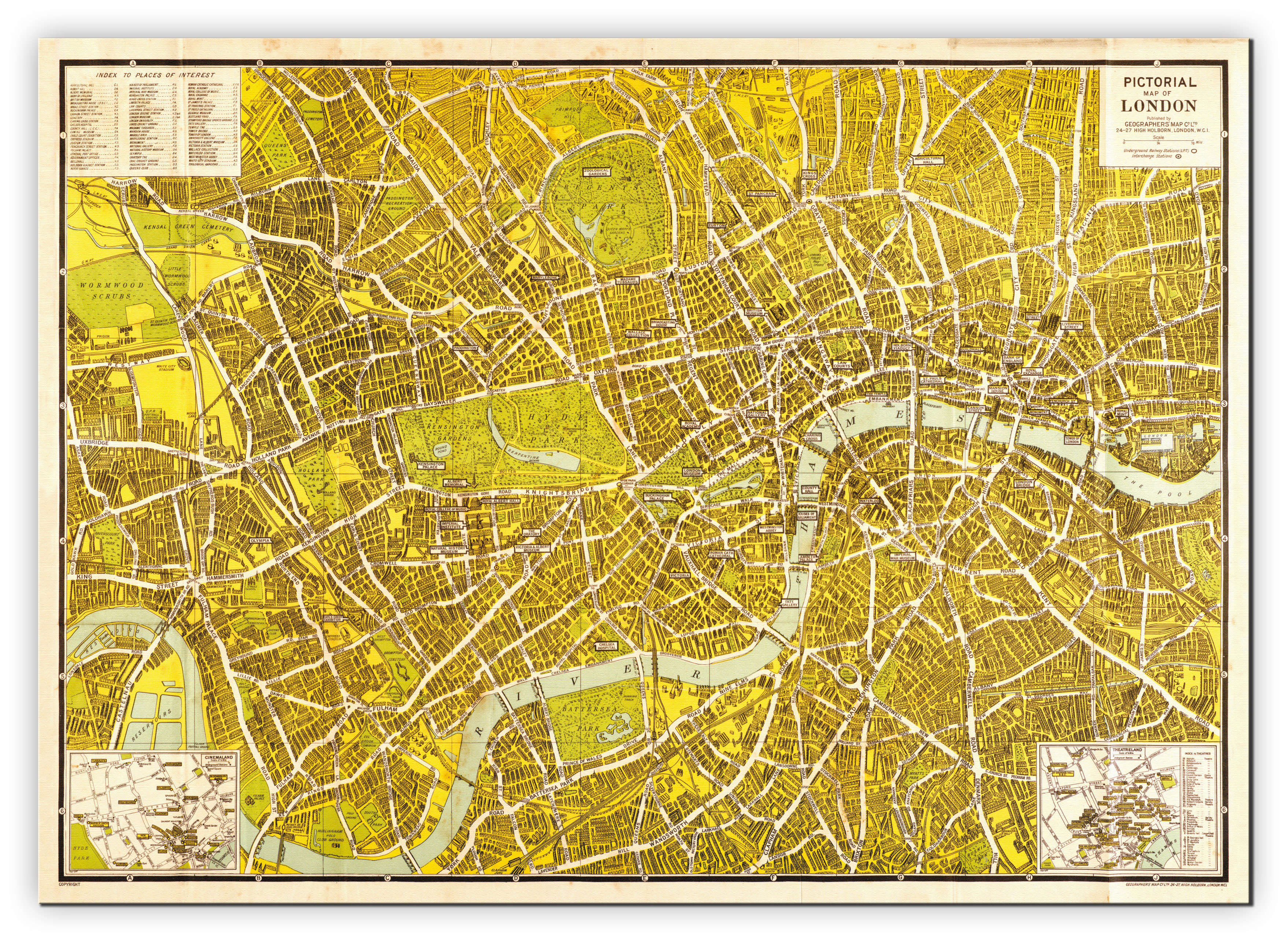 AZ01403_S_CANVA - A-Z Pictorial Canvas Map Central London 1938