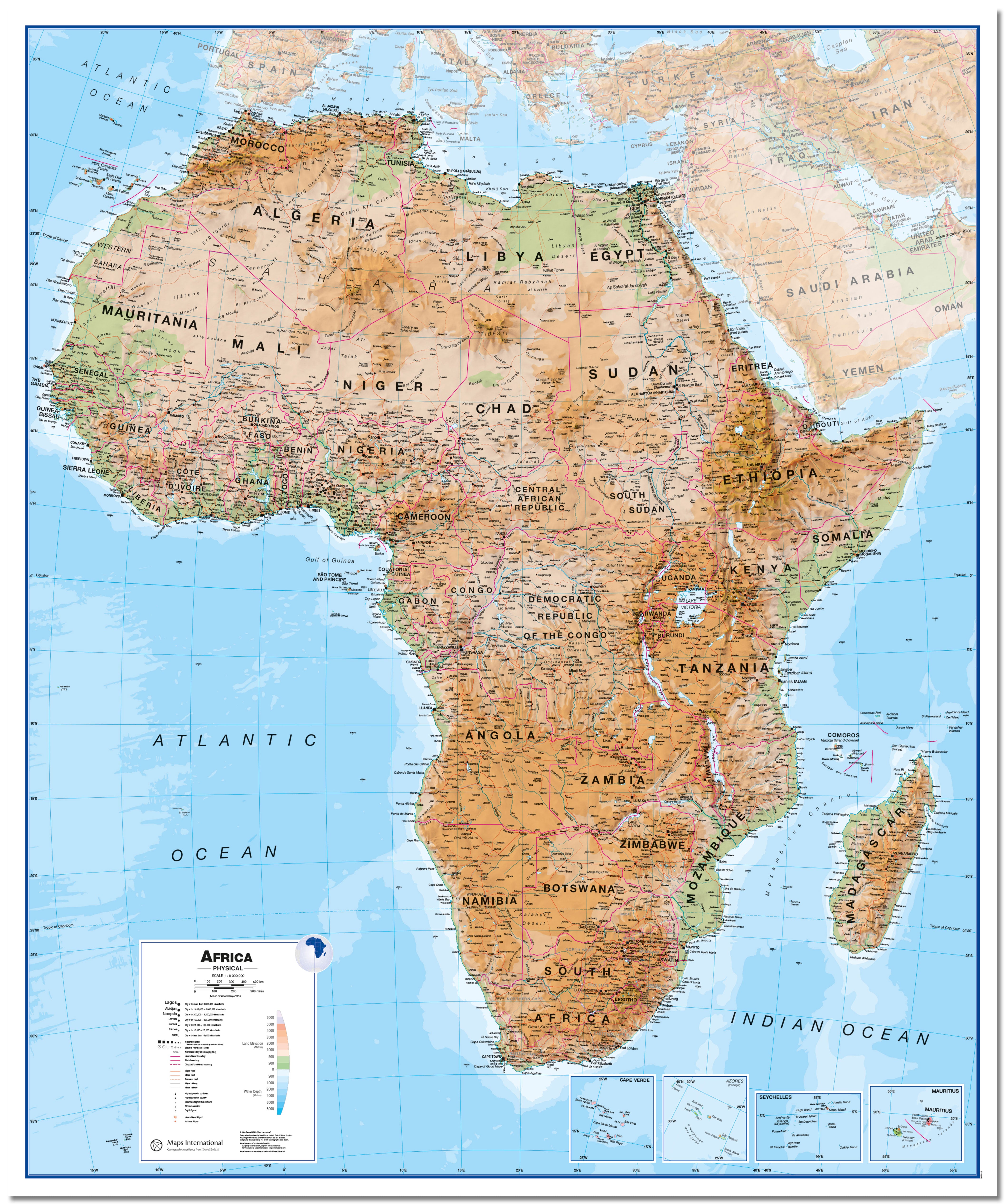 Africa Wall Map Physical Board Board