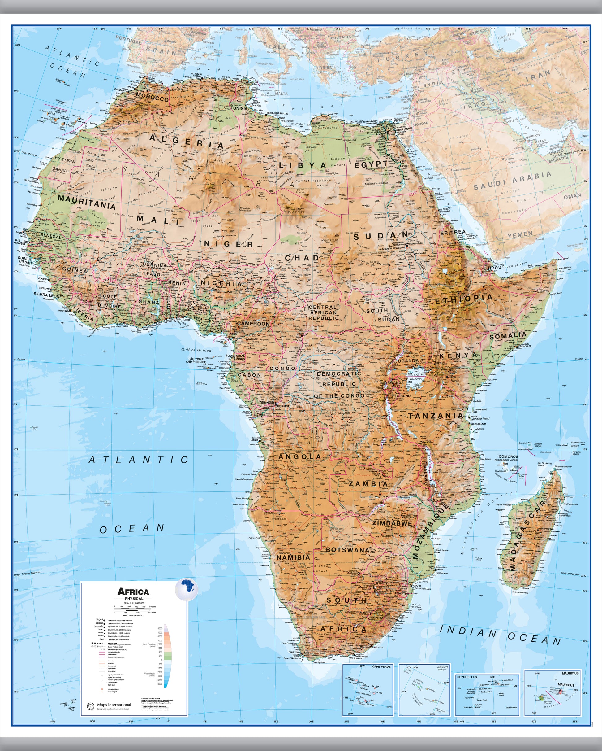 Africa Wall Map Physical Hanging Bars Hangb