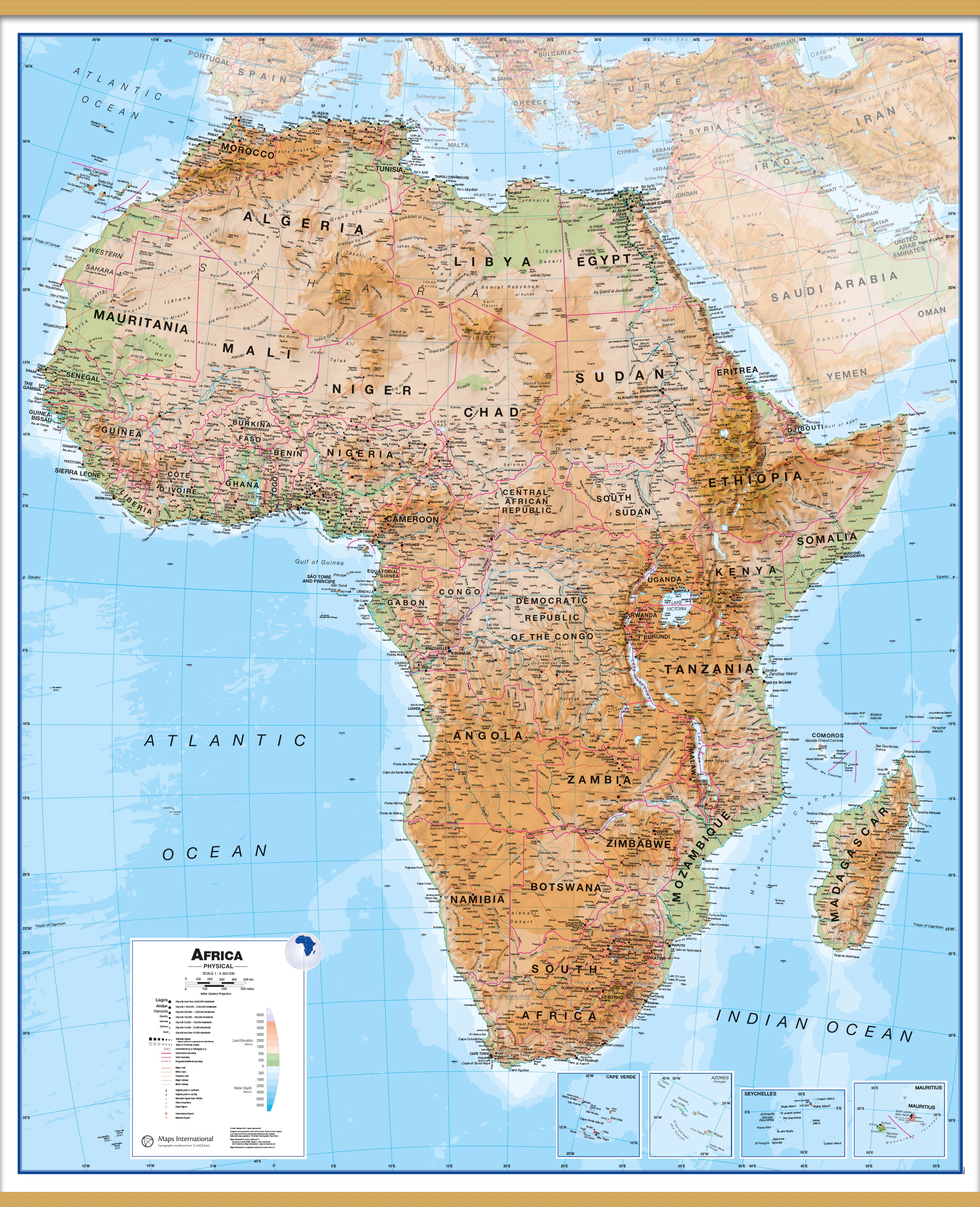 Africa Wall Map Physical Wooden Bars Lwdhb 1