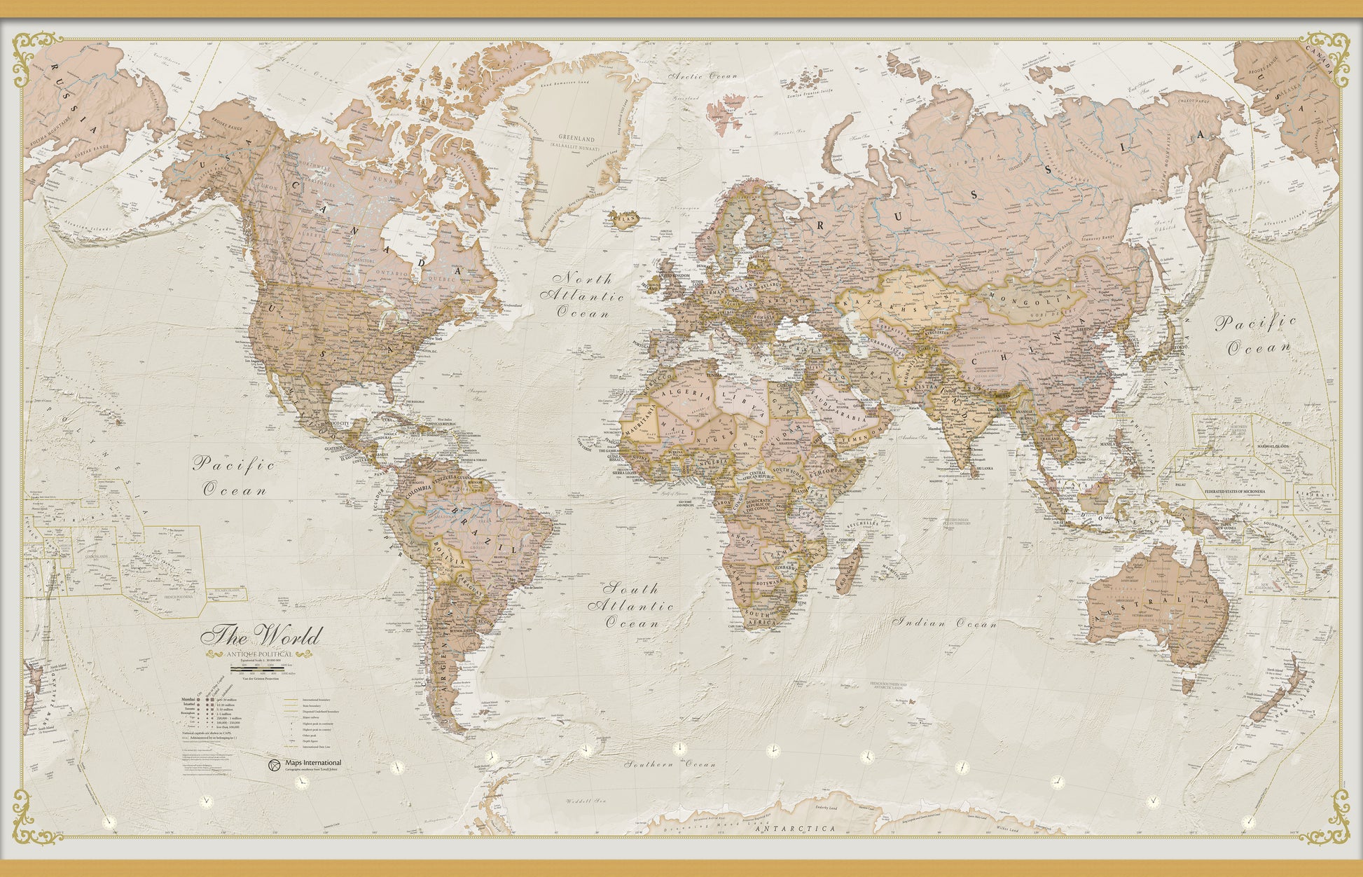 Antique World Map Wooden Bars Lwdhb