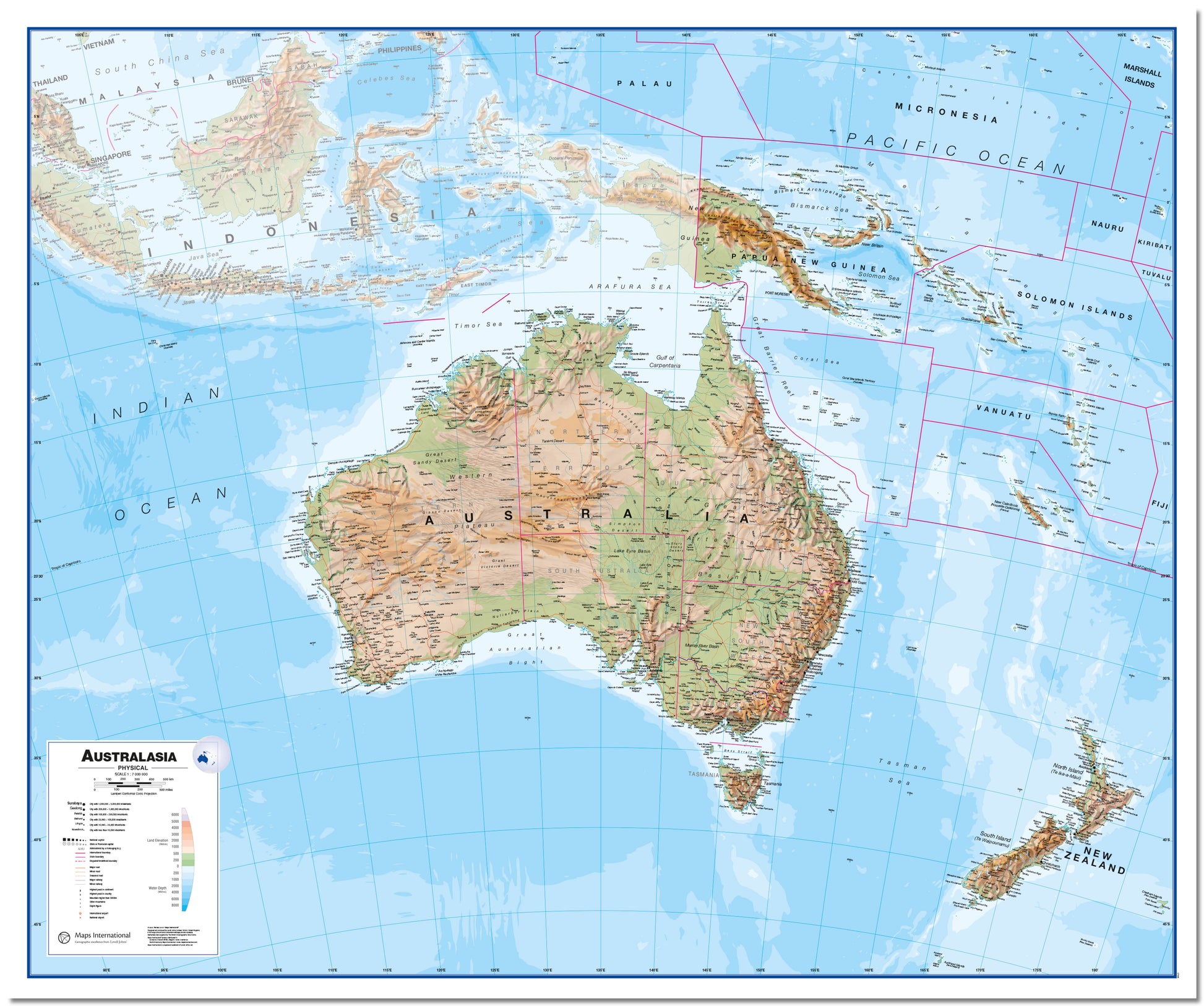 Australasia Wall Map Physical Board Board