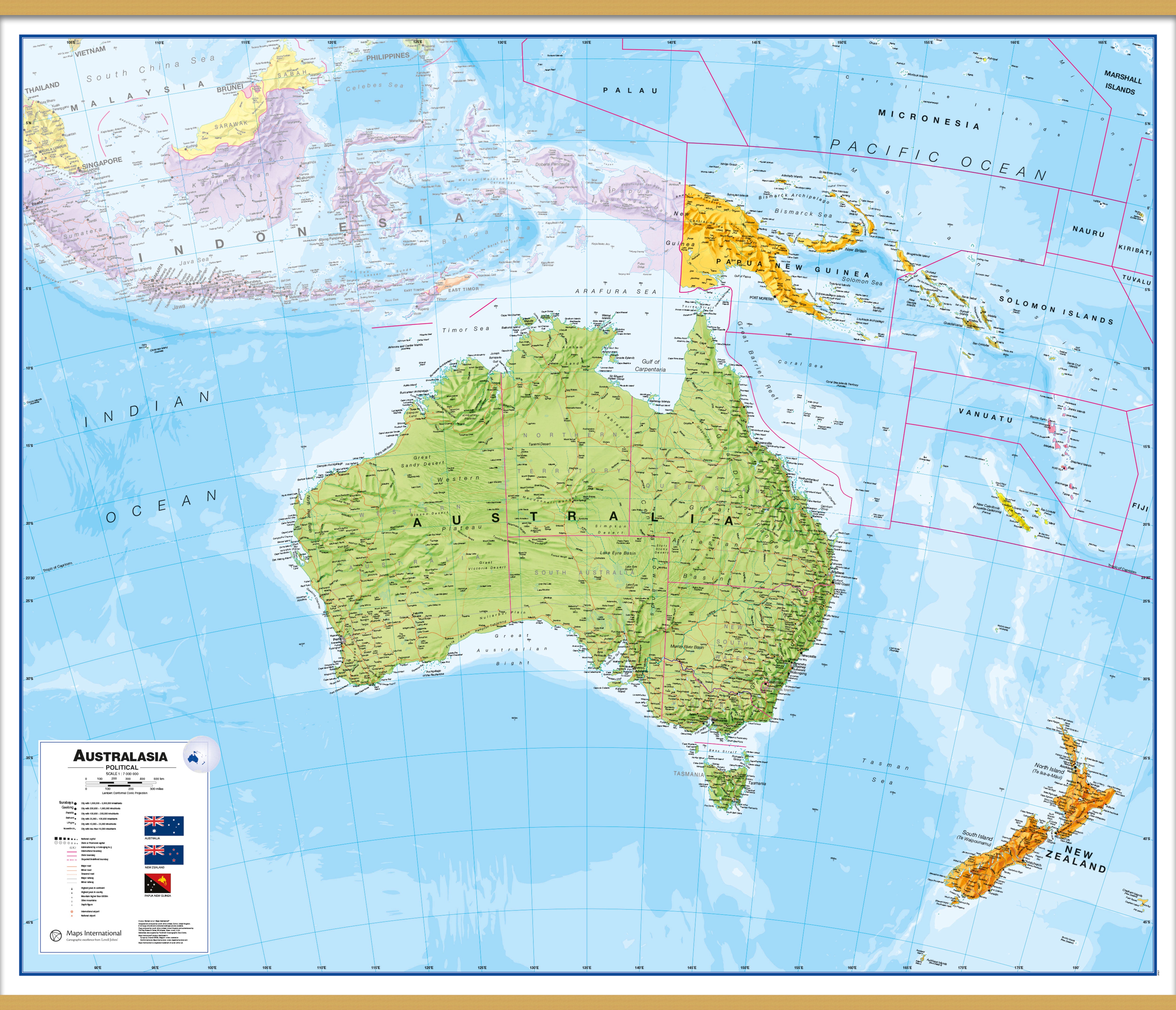 Australasia Wall Map Political Wooden Bars Lwdhb