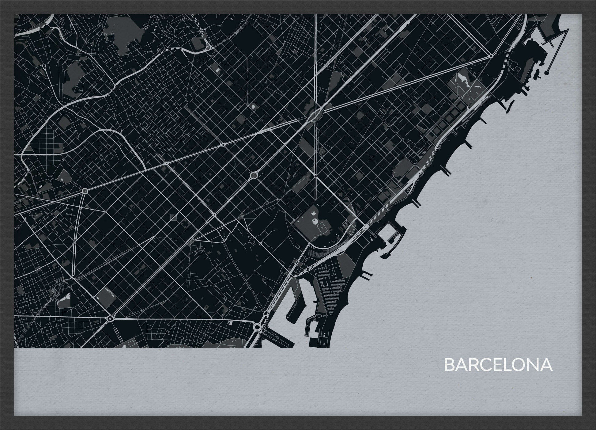 LS01558_4_WDBLA - Barcelona City Street Map Print Charcoal