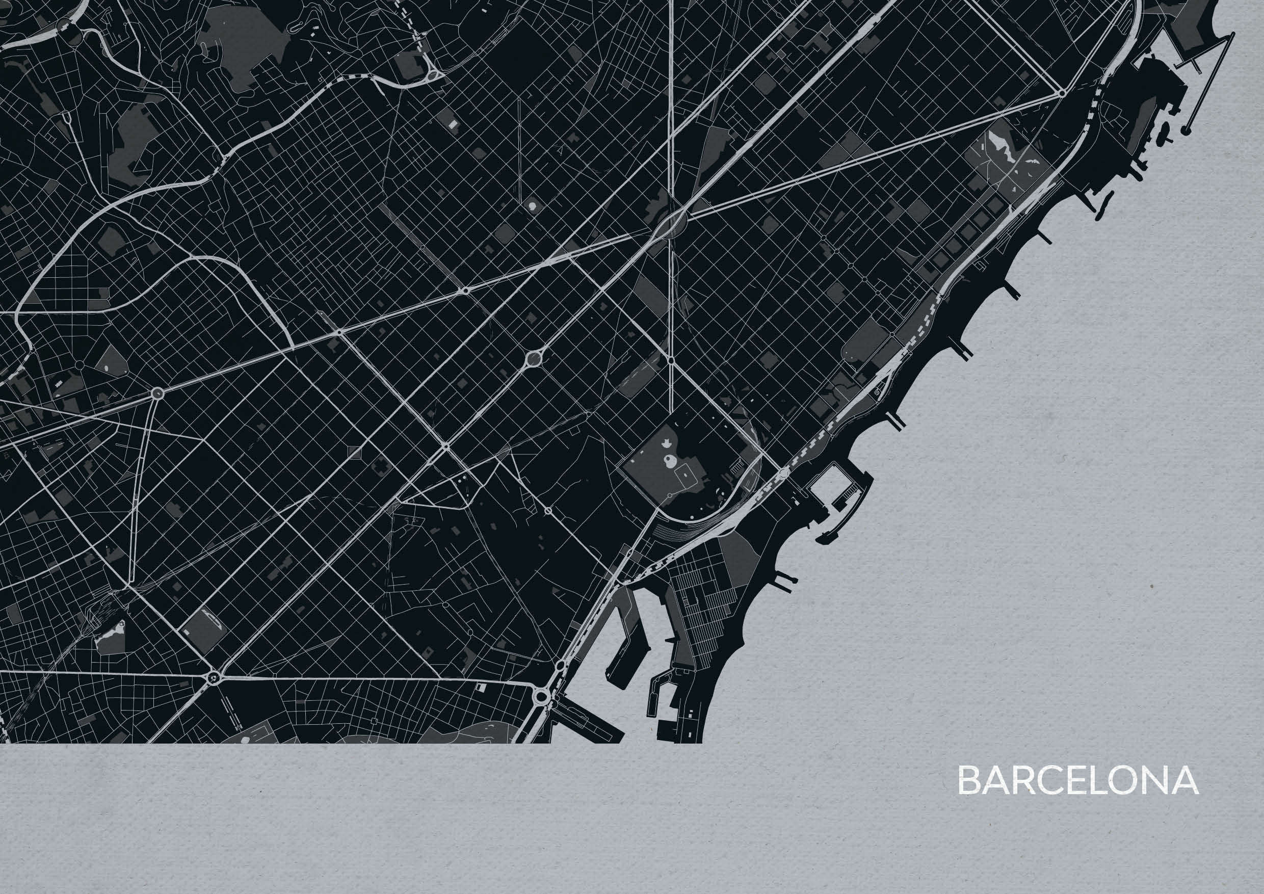 LS01558_4_MATTP - Barcelona City Street Map Print Charcoal