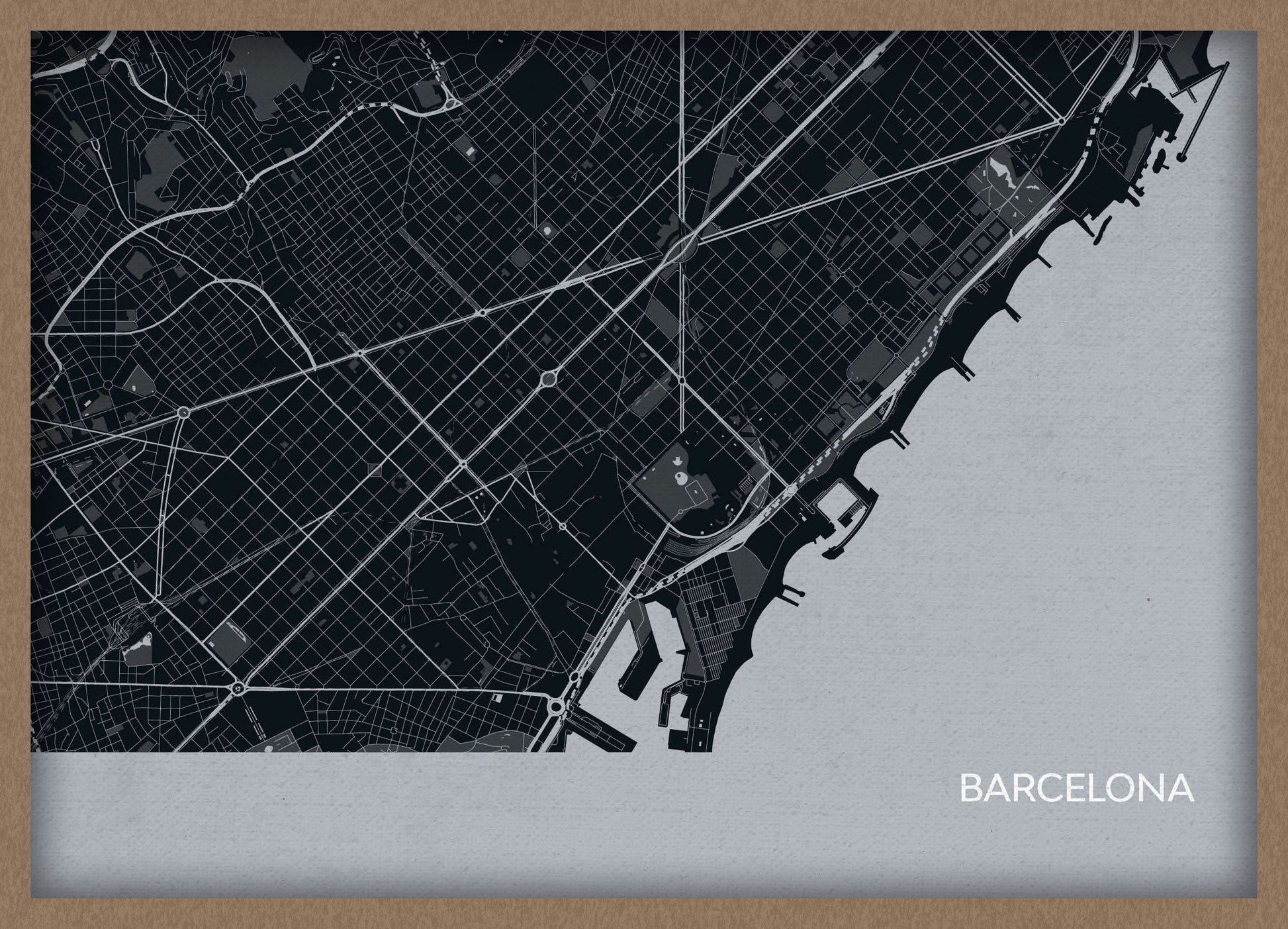 LS01558_3_WDOAK - Barcelona City Street Map Print Charcoal