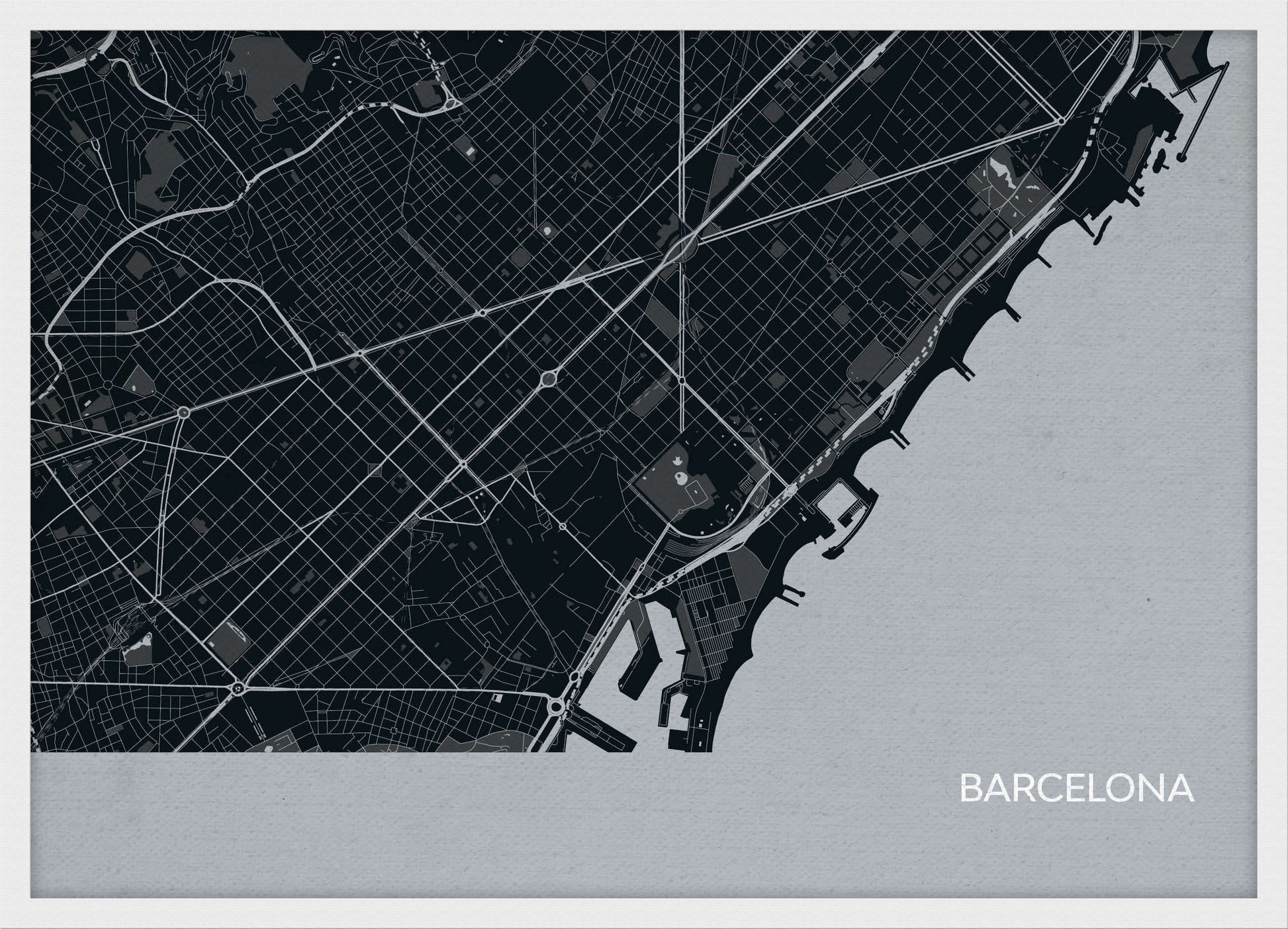 LS01558_S_WDWHI - Barcelona City Street Map Print Charcoal
