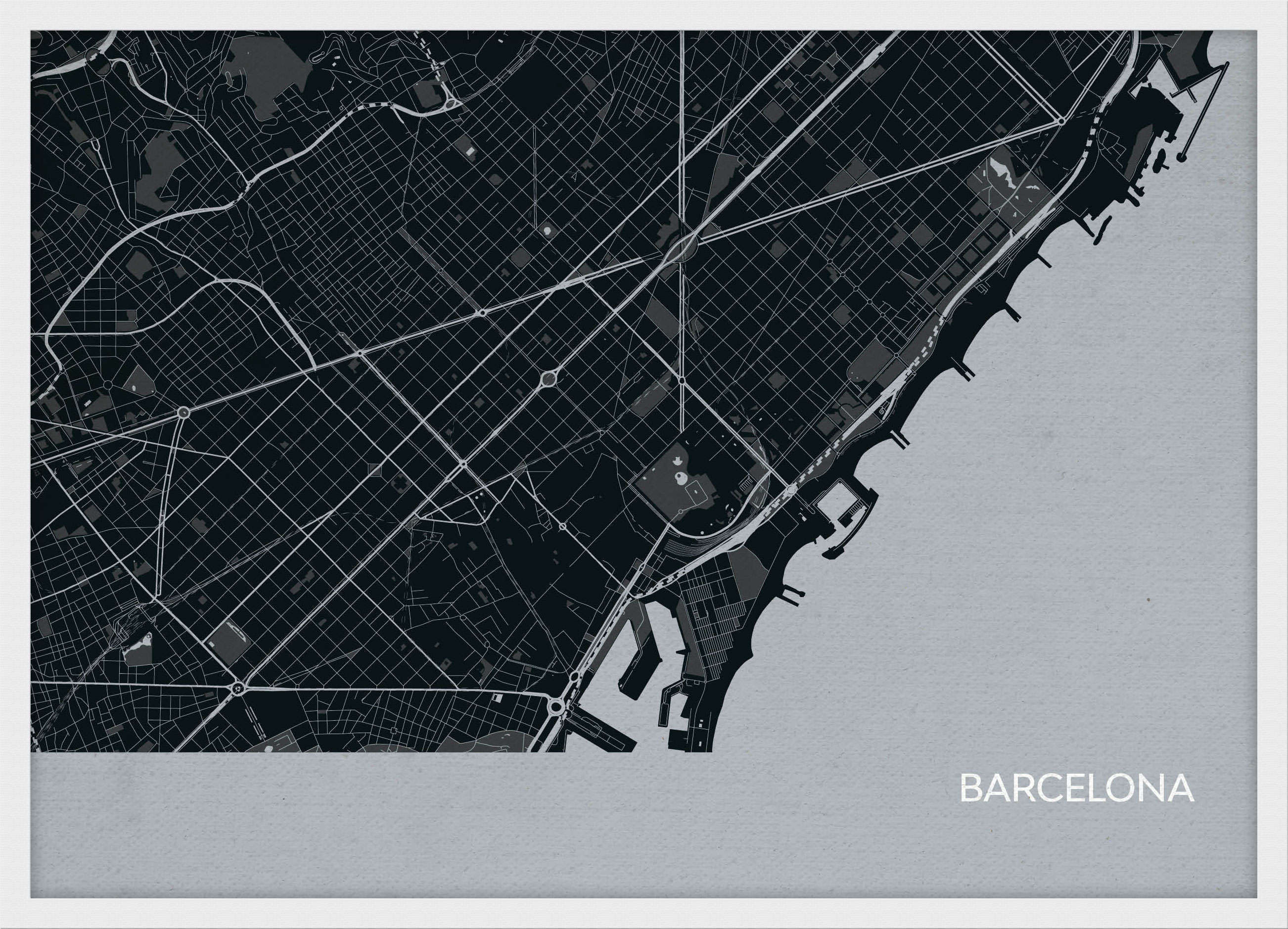 LS01558_4_WDWHI - Barcelona City Street Map Print Charcoal