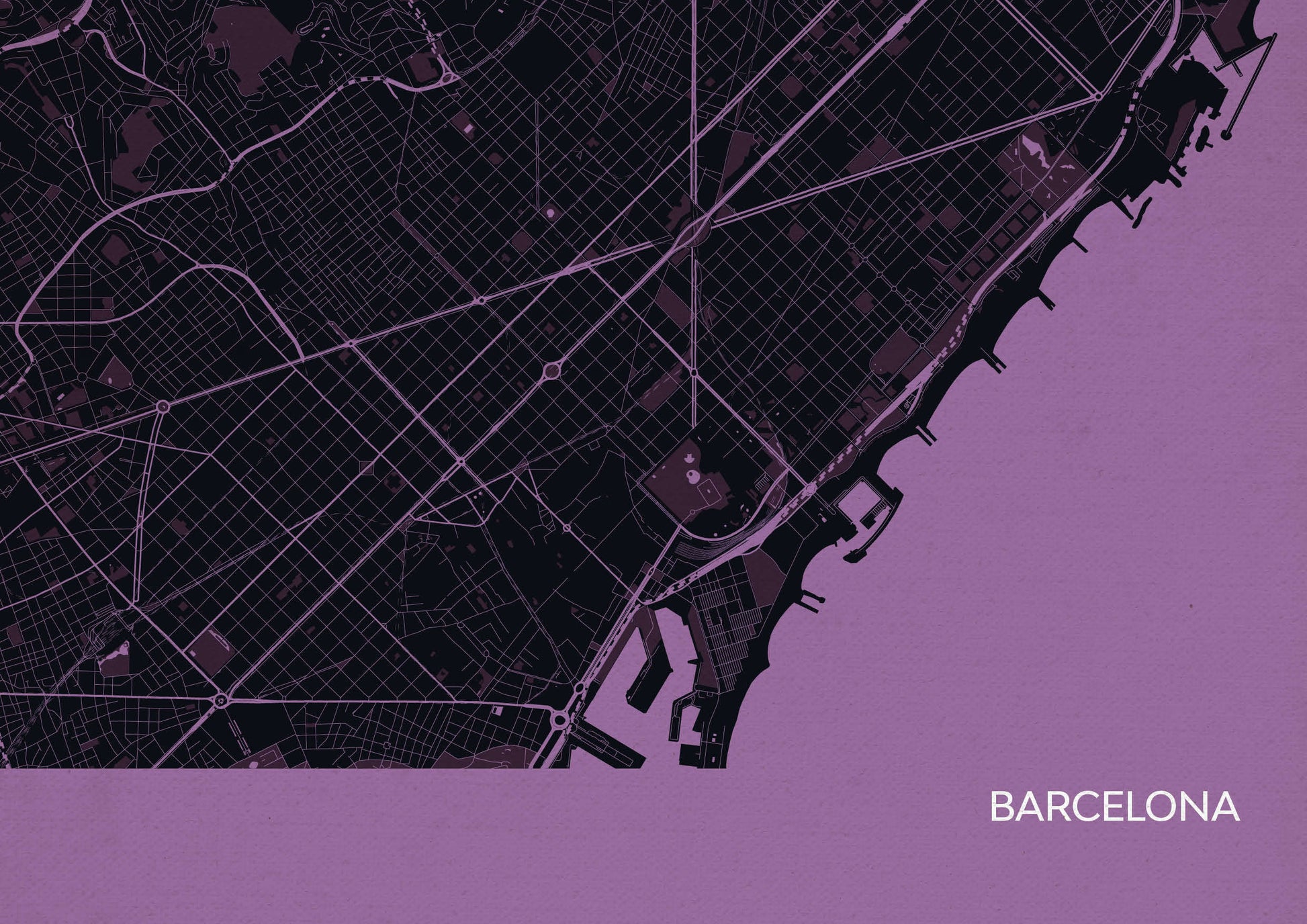 LS01559_4_MATTP - Barcelona City Street Map Print Mauve