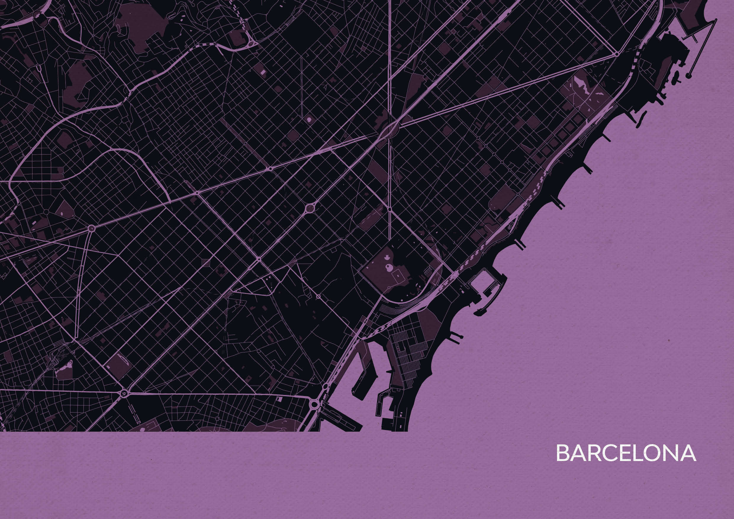 LS01559_4_MATTP - Barcelona City Street Map Print Mauve