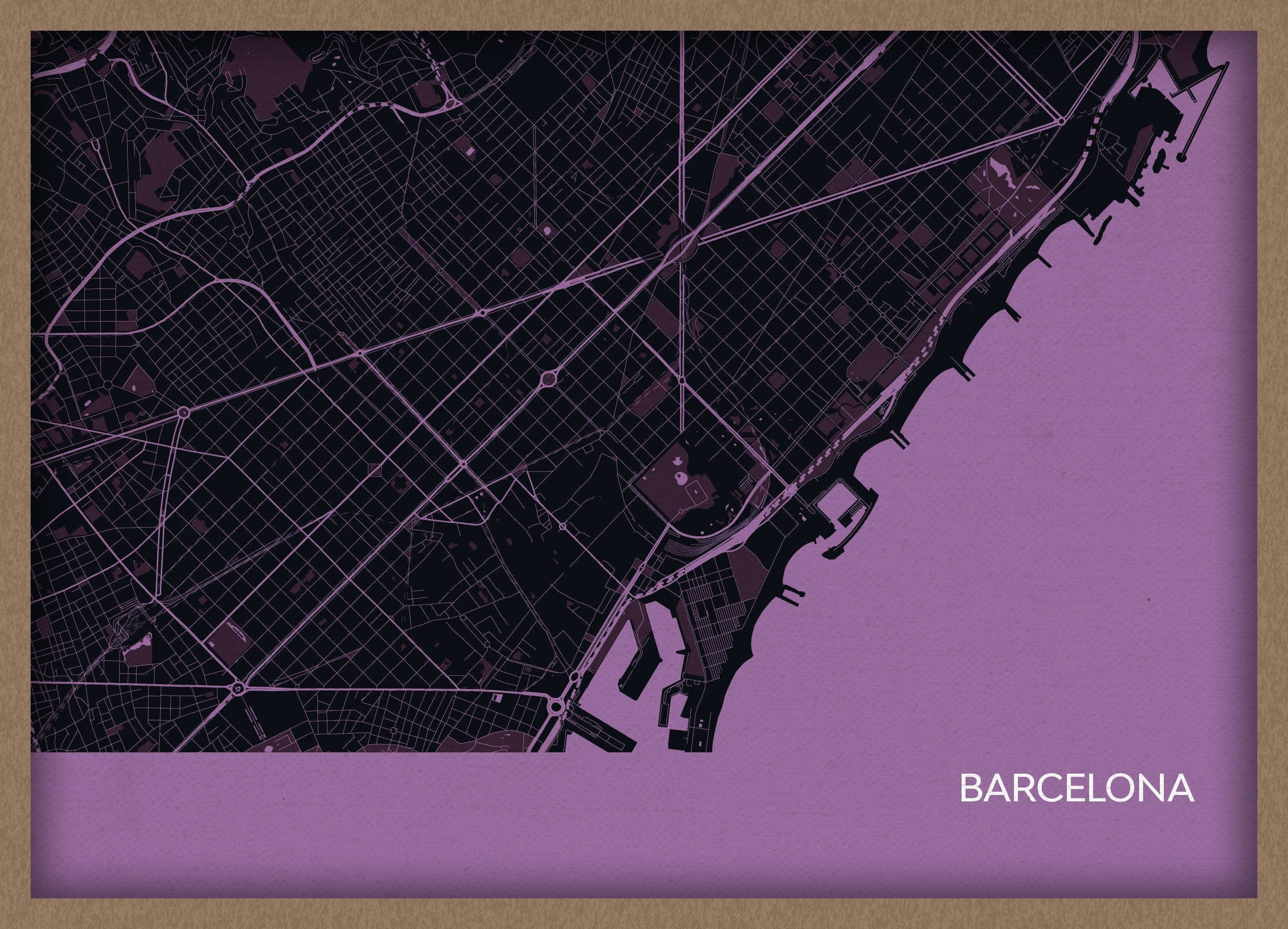 LS01559_3_WDOAK - Barcelona City Street Map Print Mauve