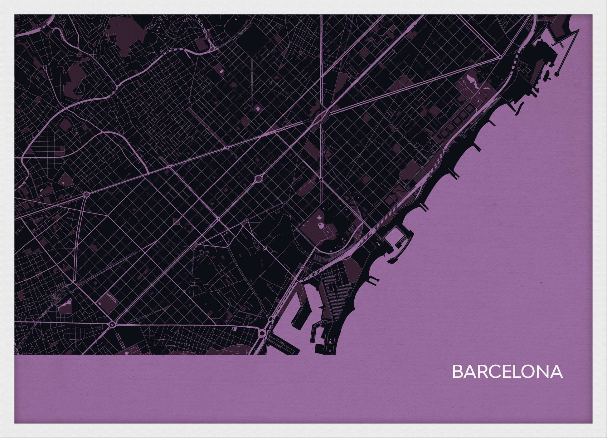 LS01559_4_WDWHI - Barcelona City Street Map Print Mauve