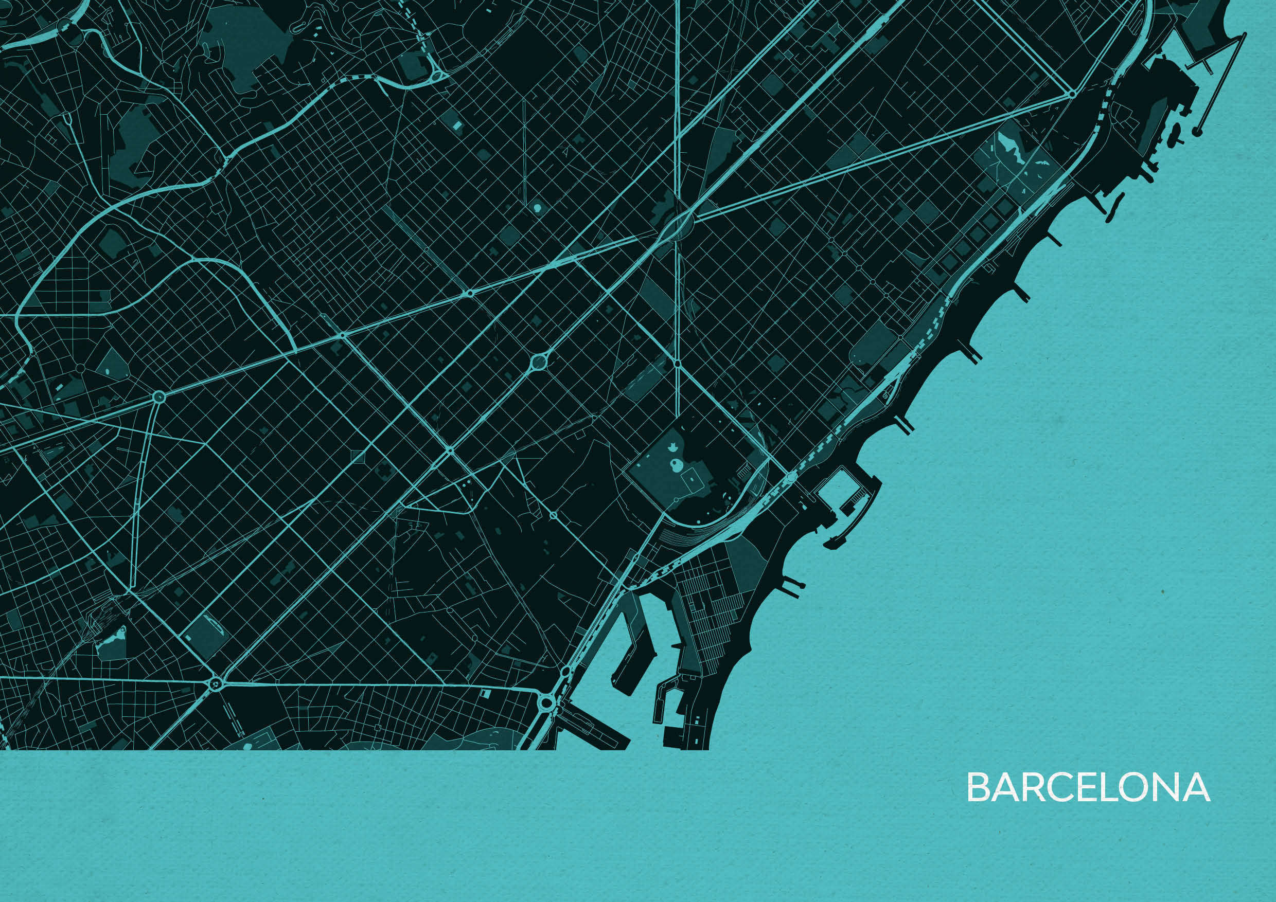 LS01569_3_MATTP - Barcelona City Street Map Print Turquoise