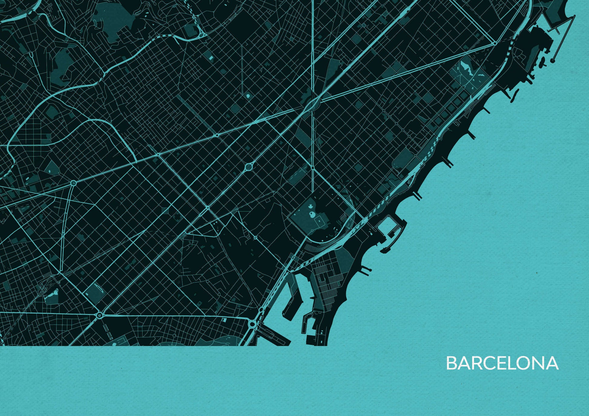 LS01569_S_MATTP - Barcelona City Street Map Print Turquoise