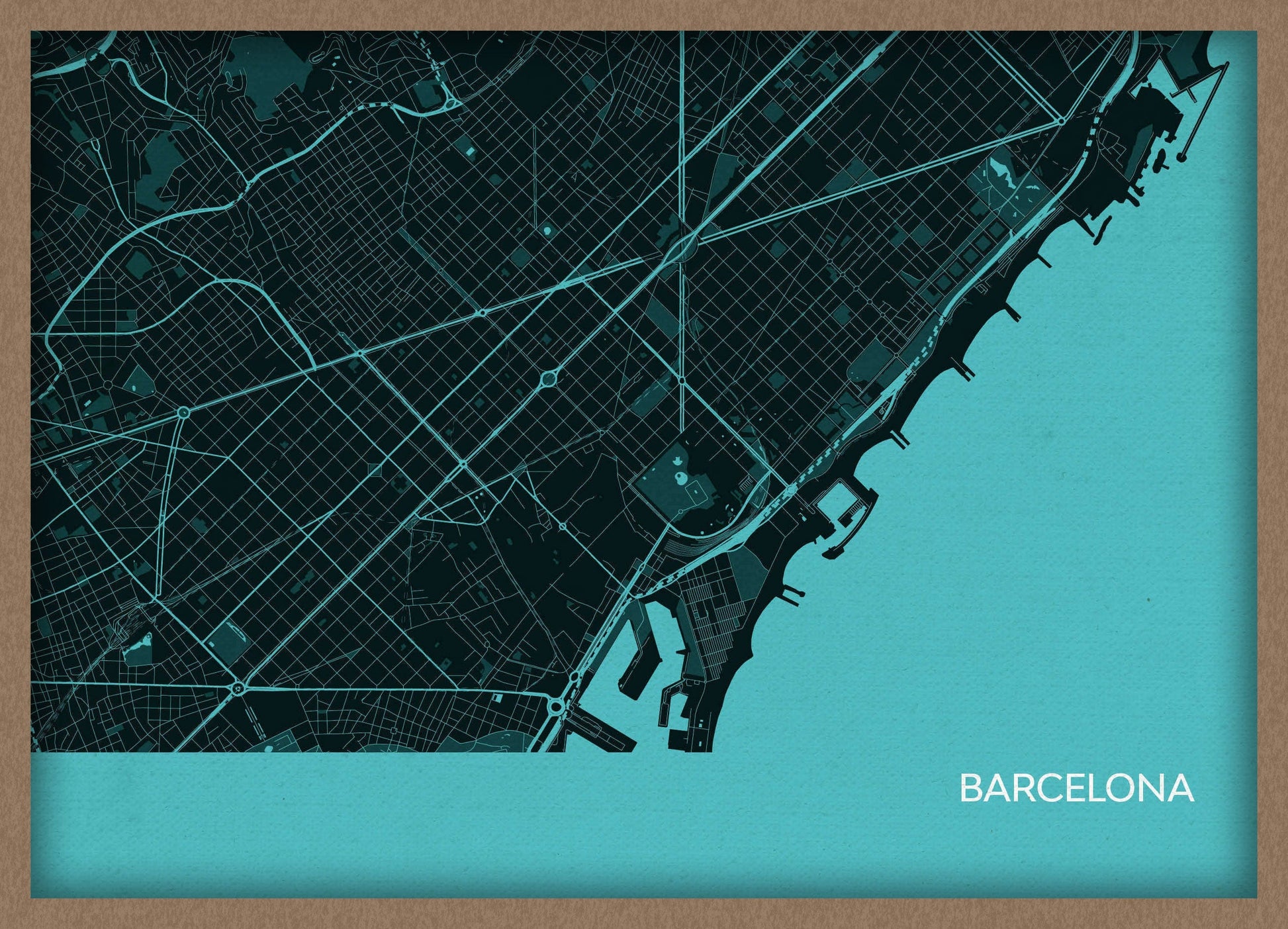 LS01569_3_WDOAK - Barcelona City Street Map Print Turquoise