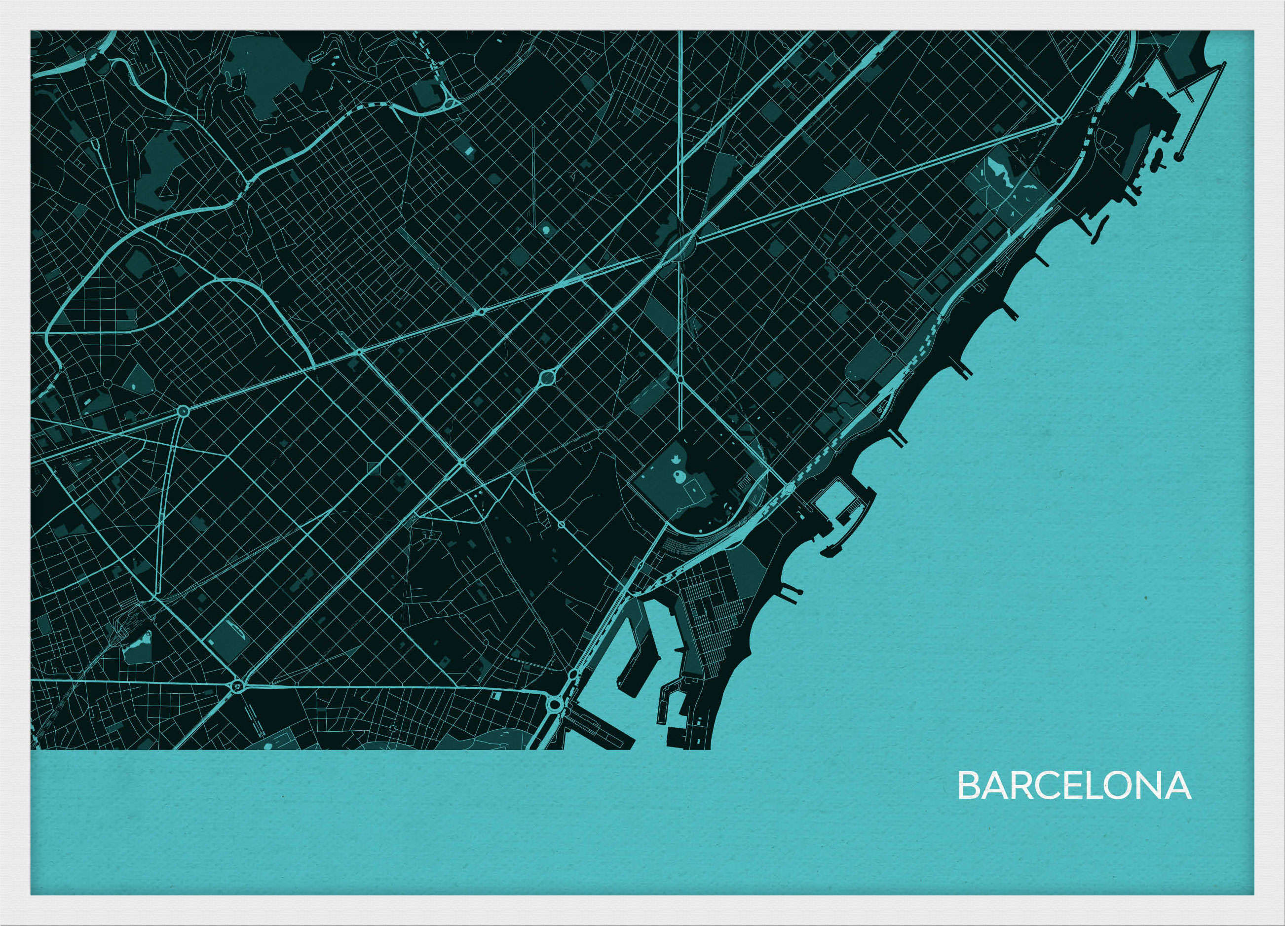 LS01569_3_WDWHI - Barcelona City Street Map Print Turquoise