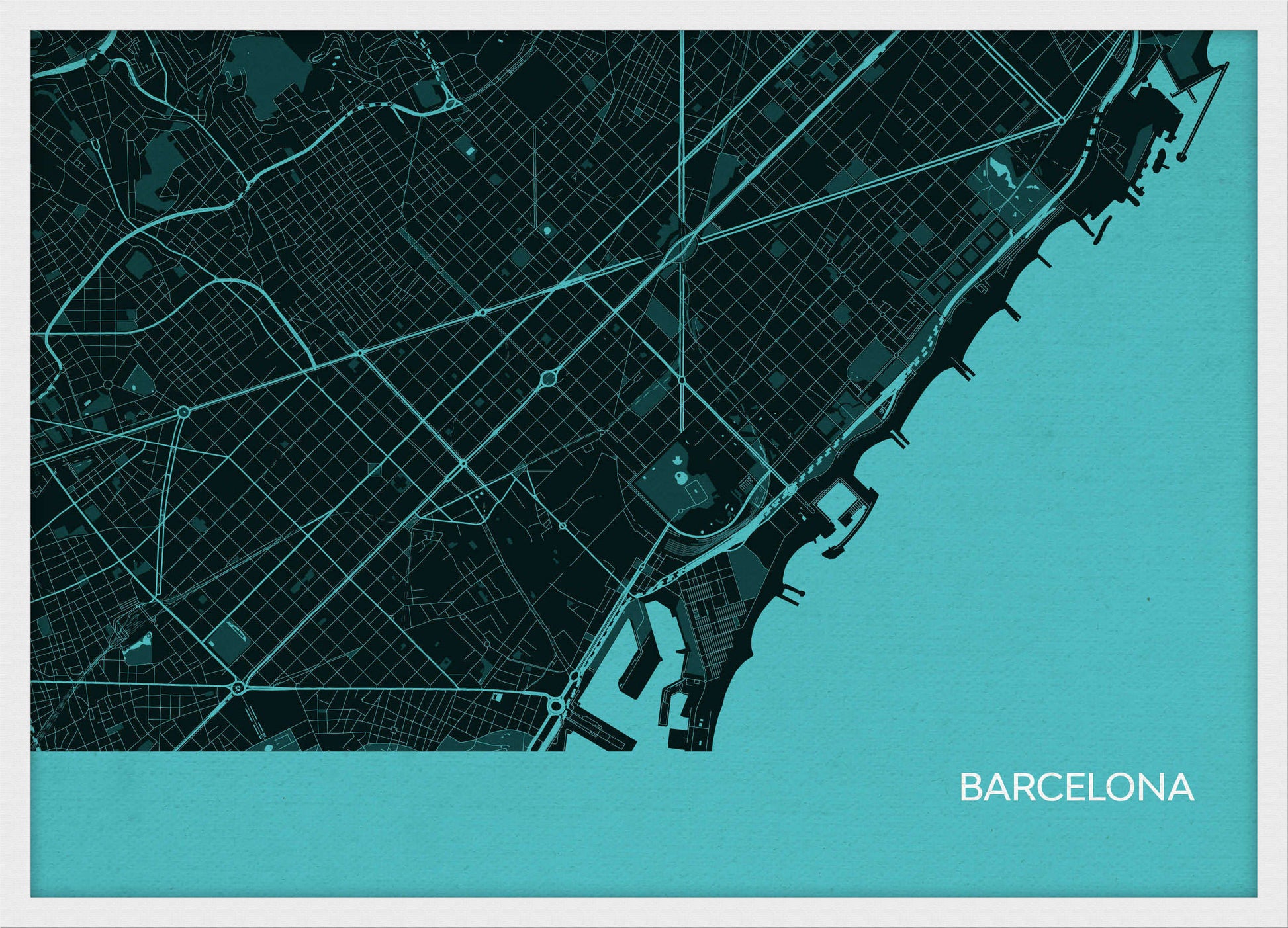LS01569_S_WDWHI - Barcelona City Street Map Print Turquoise