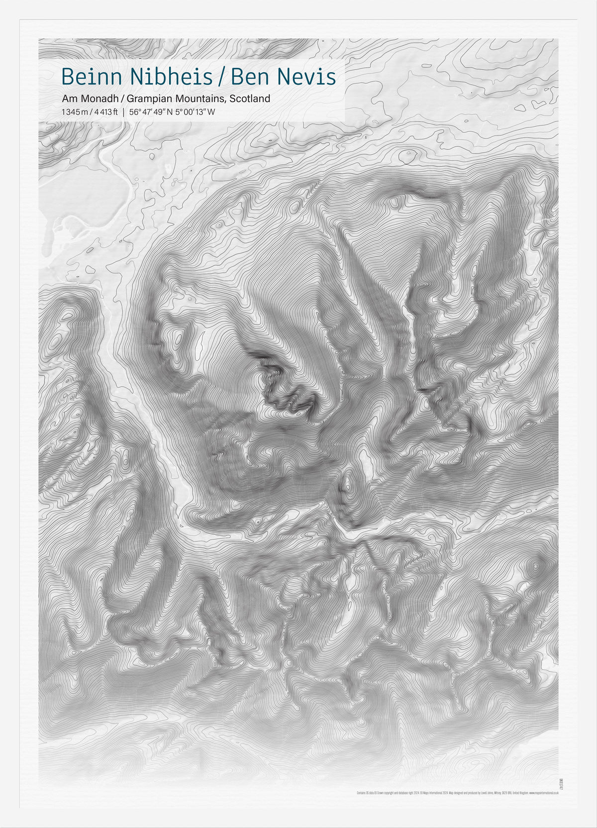 UK01747_3_WDWHI - A3 Ben Nevis Topographic Contour Map Print