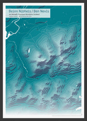 UK01837_3_WDBLA - A3 Ben Nevis Topographic Cut Out Contour Map Print - Teal