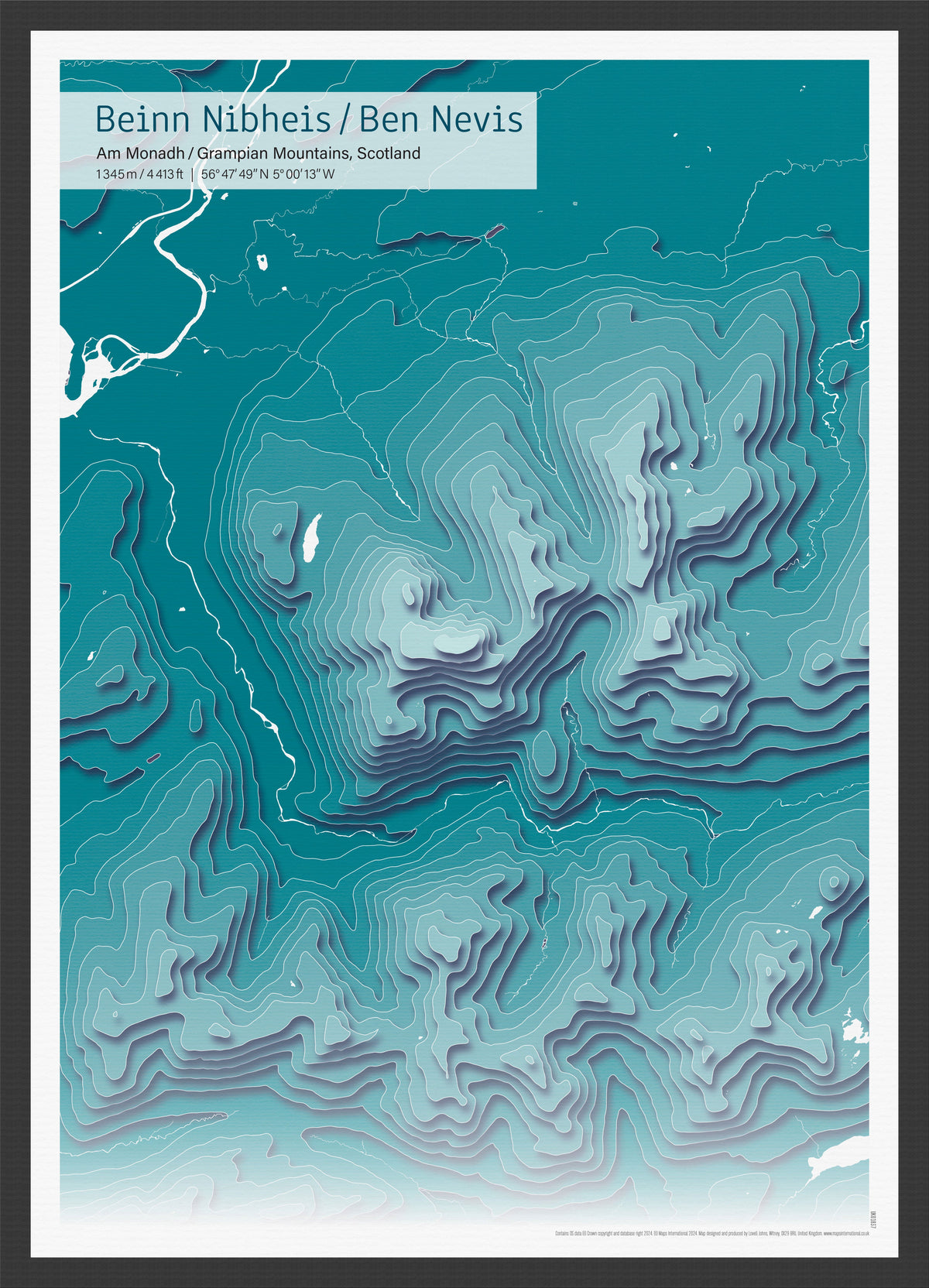 UK01837_3_WDBLA - A3 Ben Nevis Topographic Cut Out Contour Map Print - Teal
