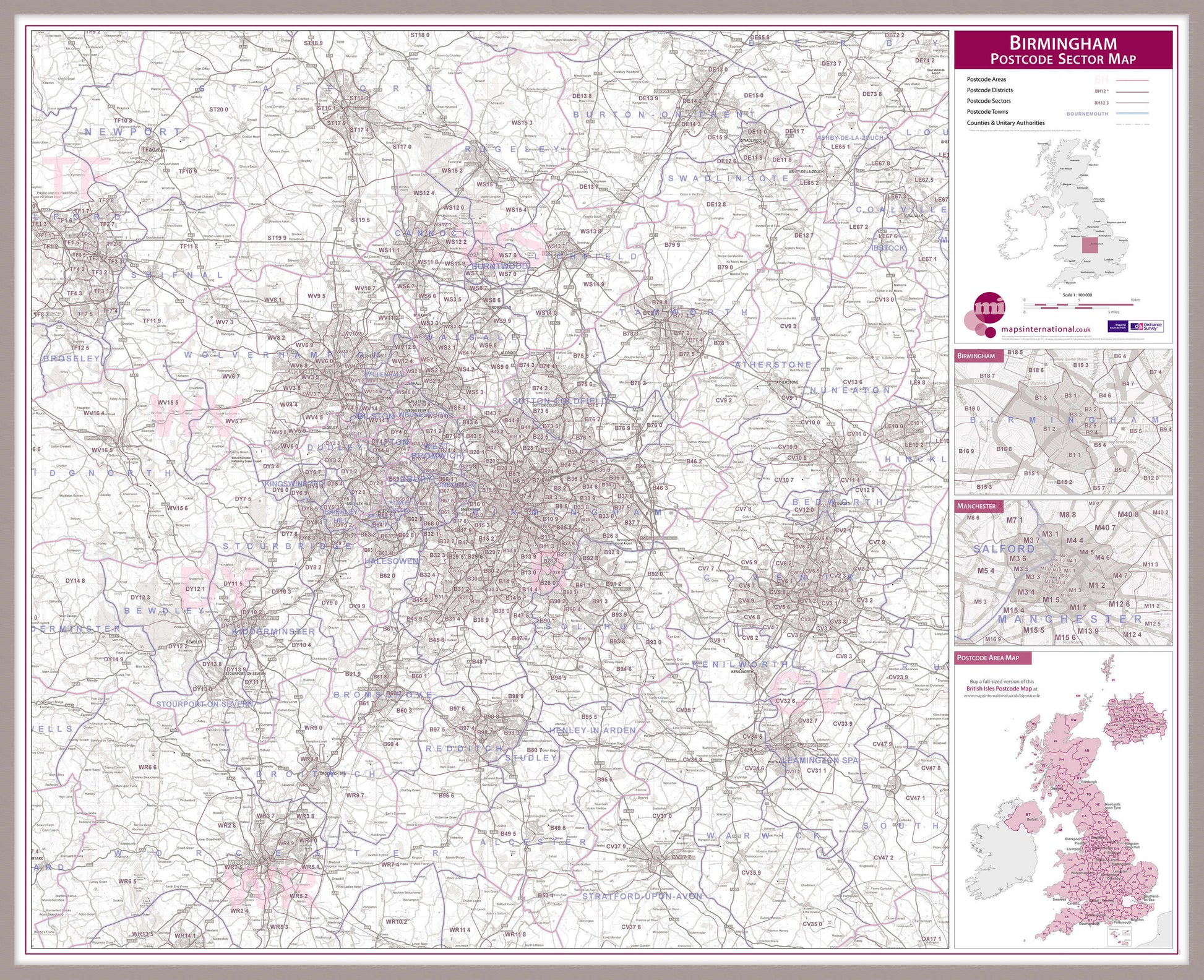 UK00761_L_MGFAL - Birmingham Postcode Sector Map