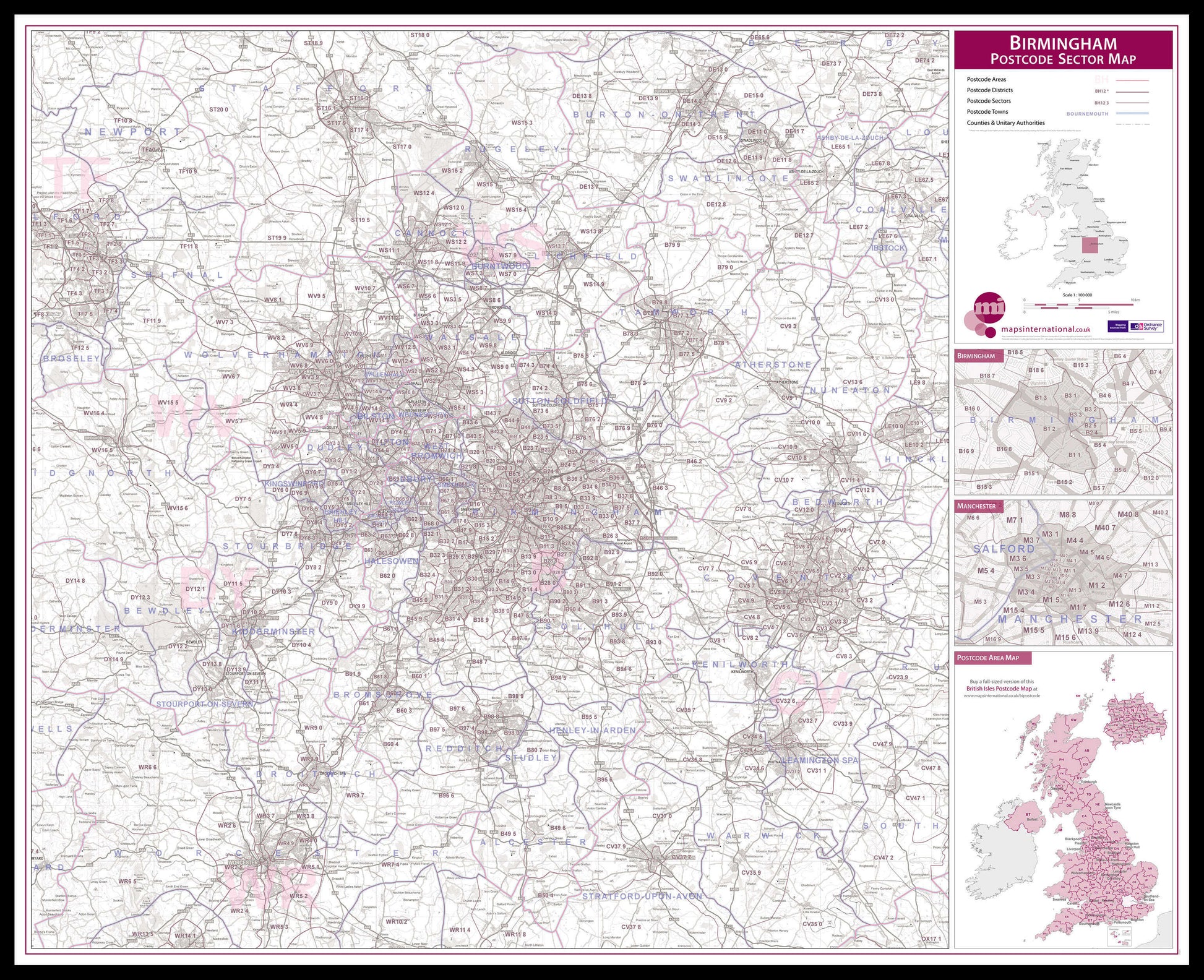 UK00761_L_LBDBL - Birmingham Postcode Sector Map