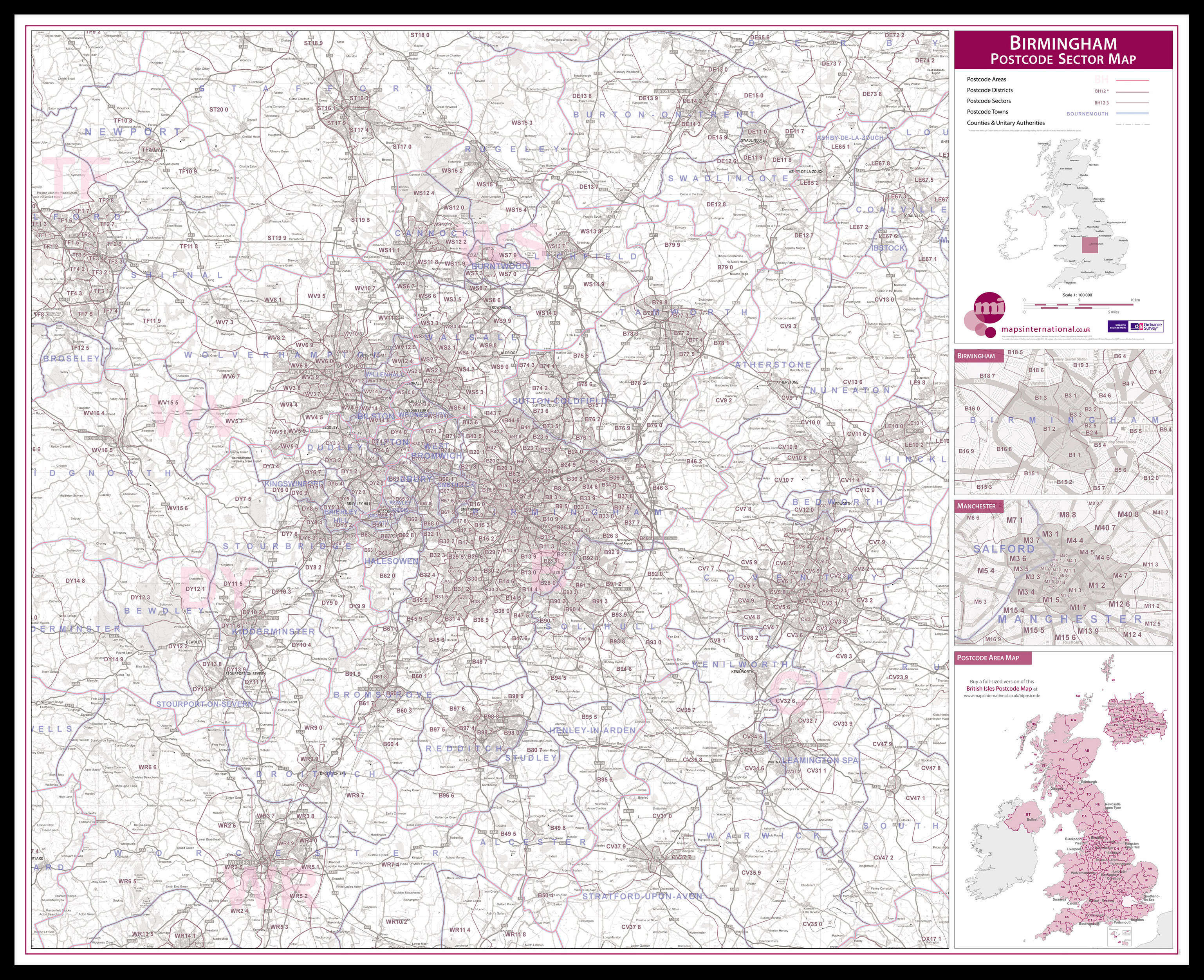 UK00761_L_LBDBL - Birmingham Postcode Sector Map