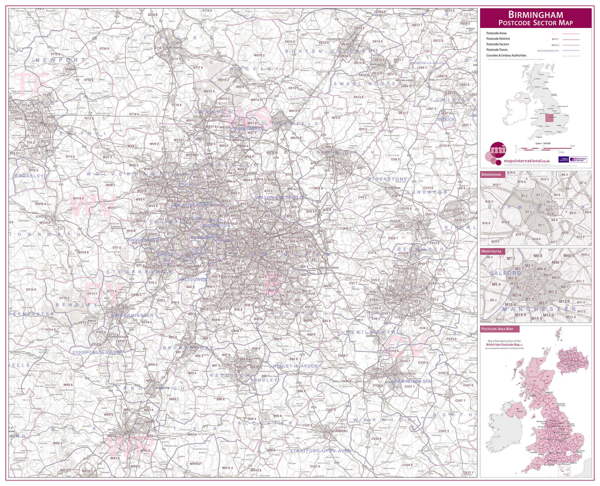 UK00761_L_PAPER Birmingham Postcode Sector Map