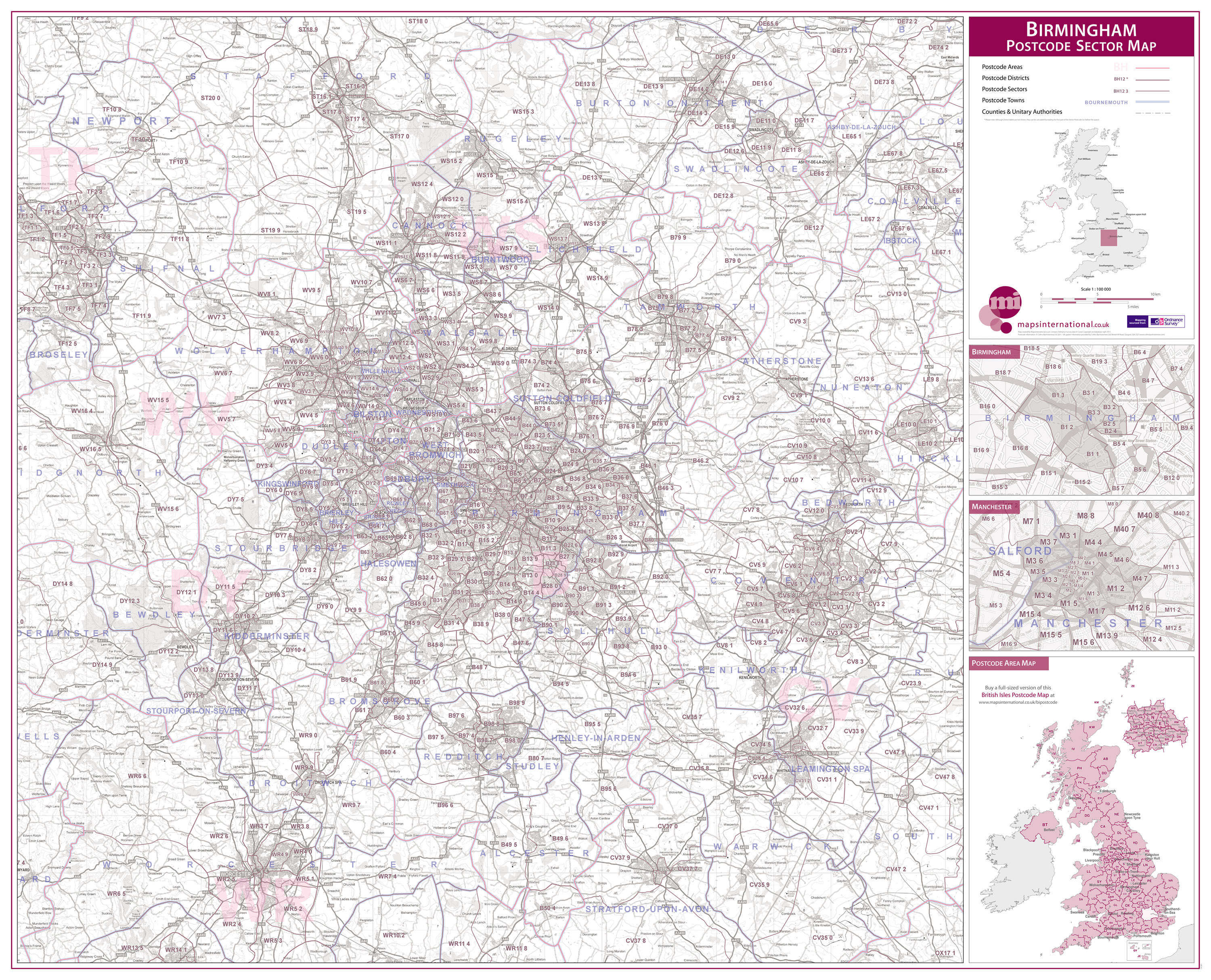 UK00761_L_PAPER - Birmingham Postcode Sector Map