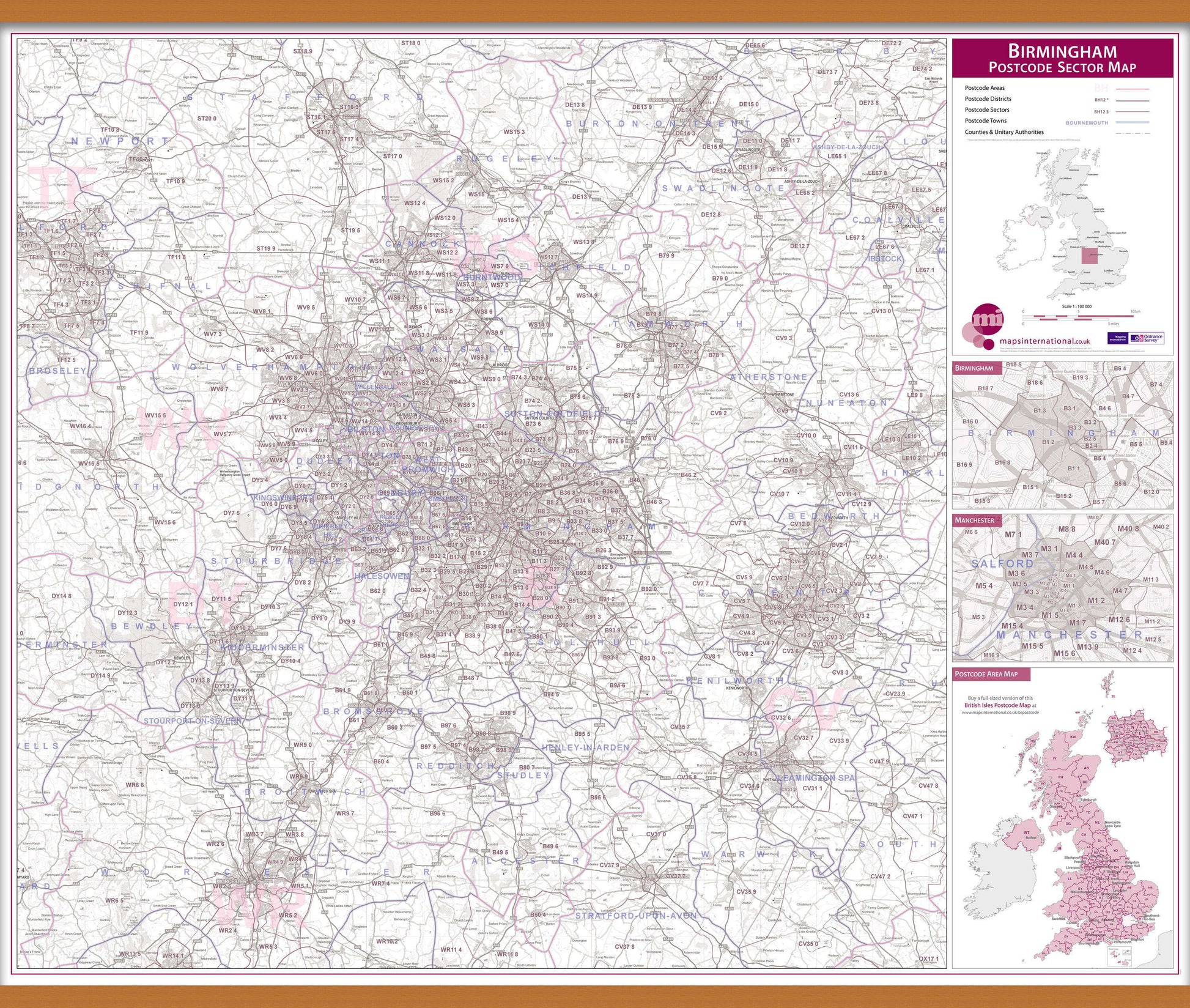 UK00761_L_LWDHB - Birmingham Postcode Sector Map