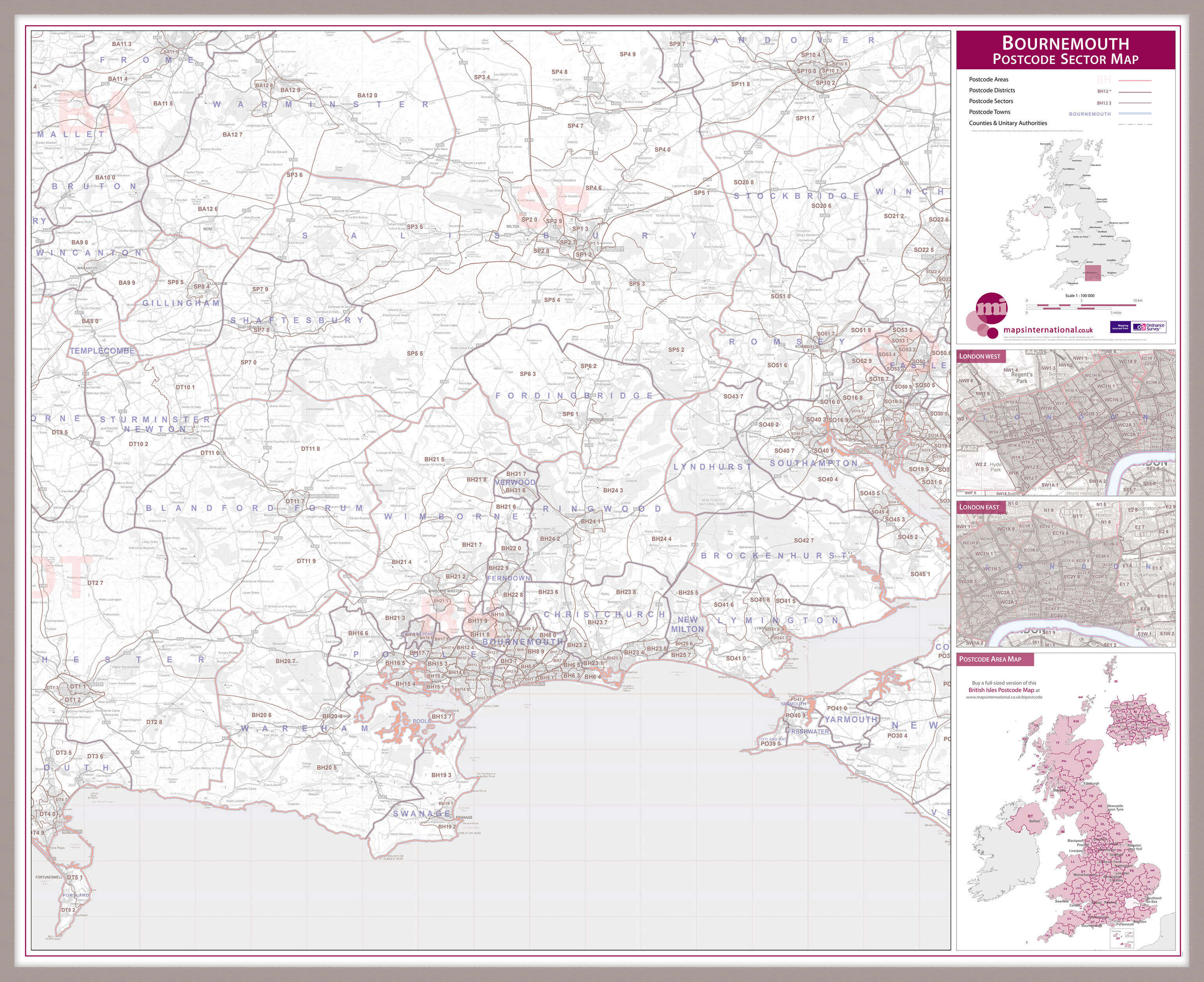 UK00763_L_MGFAL - Bournemouth Postcode Sector Map