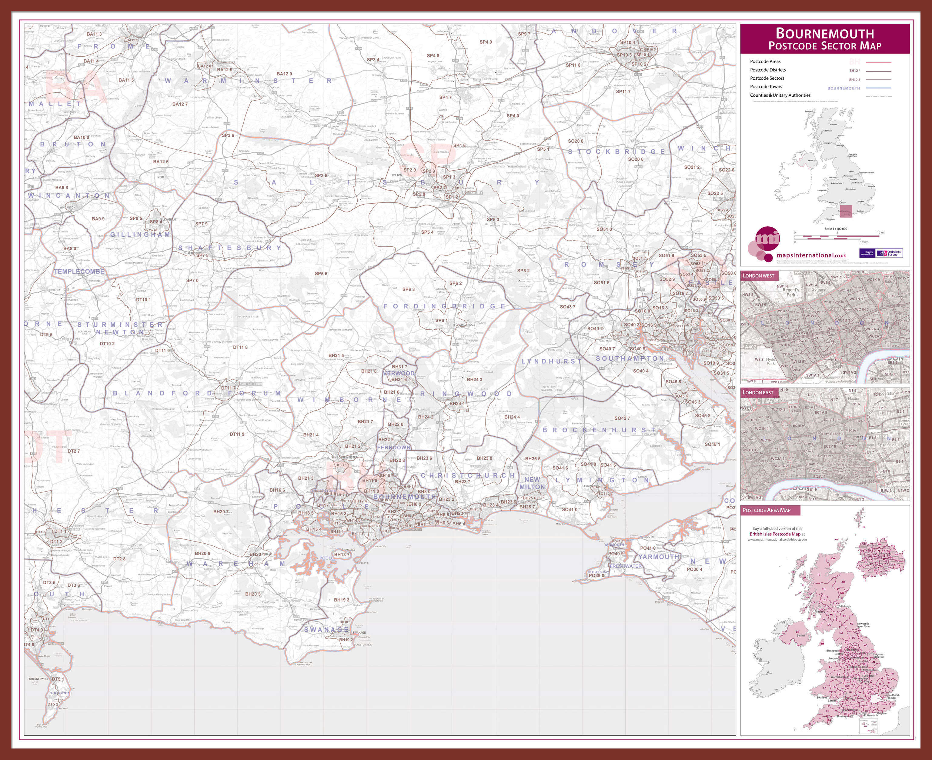 UK00763_L_LBDOK - Bournemouth Postcode Sector Map