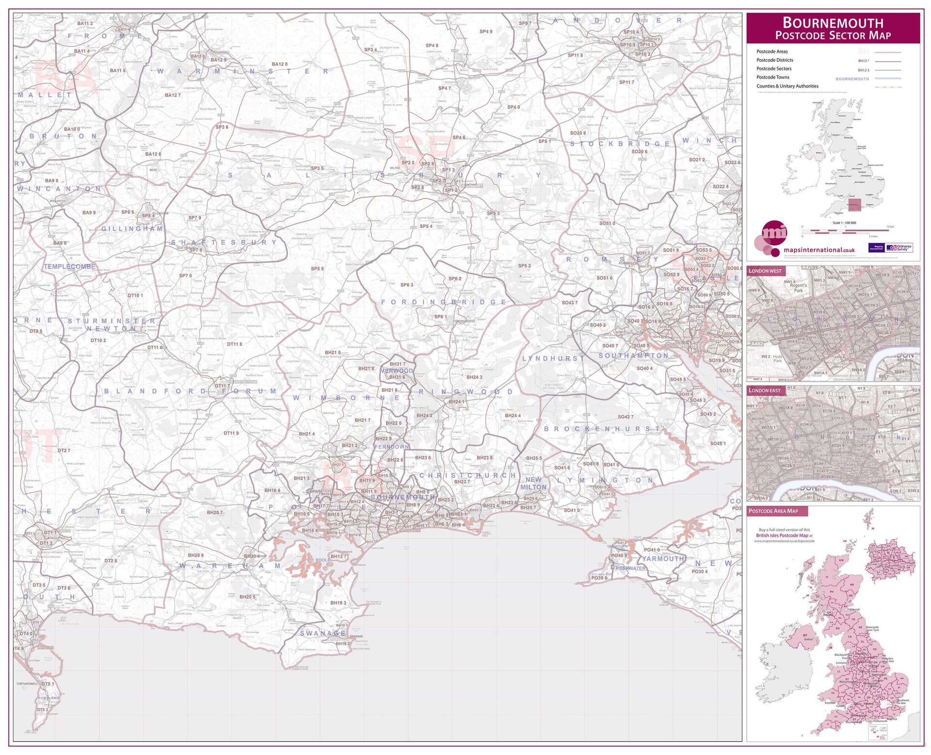 UK00763_L_PAPER Bournemouth Postcode Sector Map