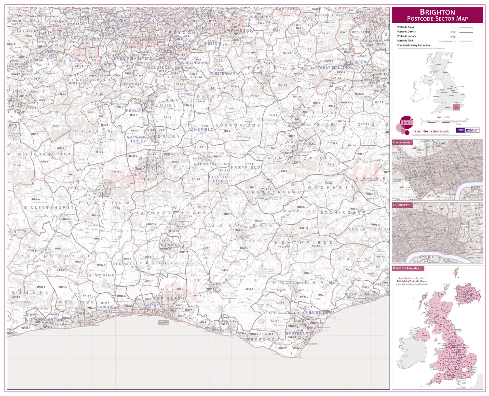 UK00764_L_PAPER Brighton Postcode Sector Map