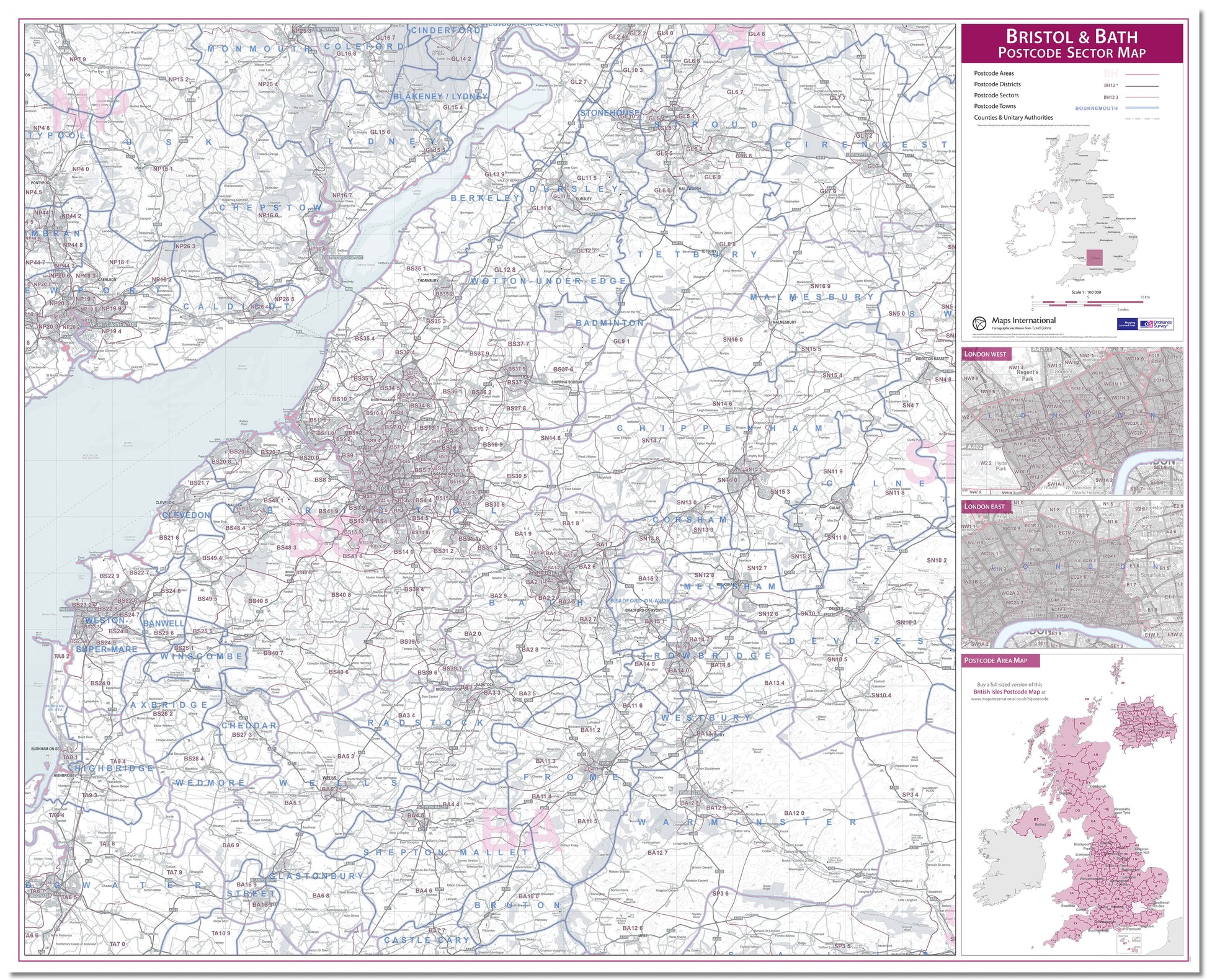 UK00765_L_LMBRD - Bristol and Bath Postcode Sector Map